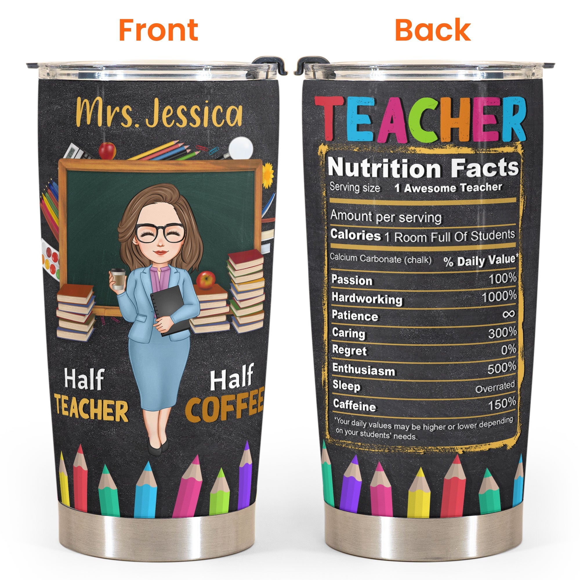 Teacher Nutrition Facts - Personalized Tumbler Cup