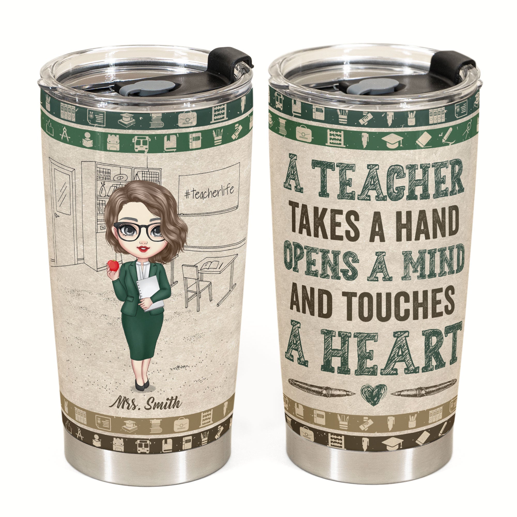 Teacher Opens The Mind And Touches The Heart - Personalized Tumbler Cup - Birthday, Back To School Gift For Teachers, Colleagues