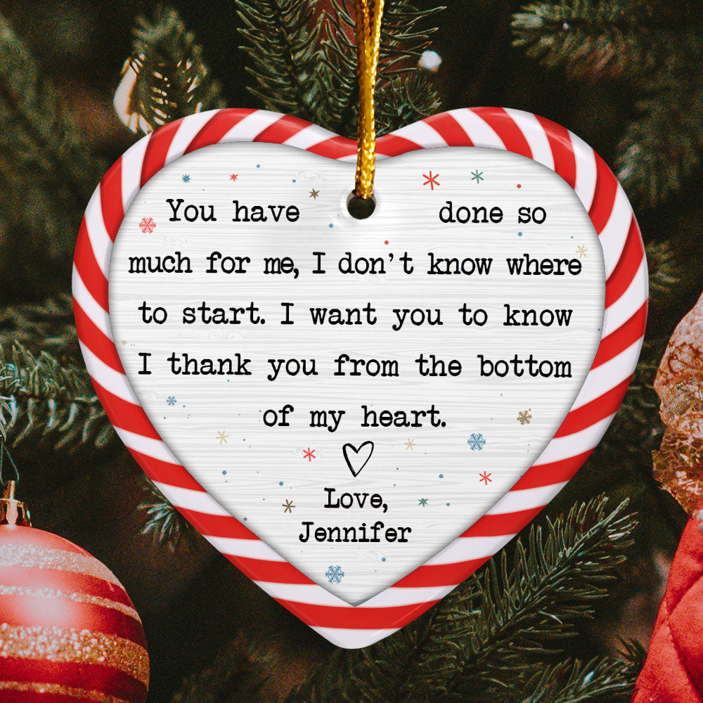 Thank You From The Bottom Of My Heart - Personalized Heart Shaped Ceramic Ornament