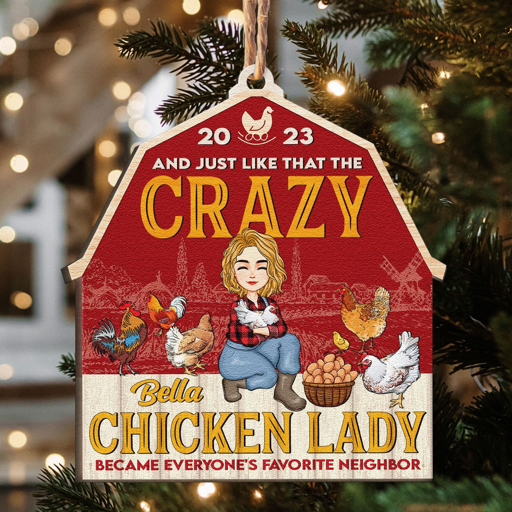 The Crazy Chicken Lady - Personalized Wooden Ornament