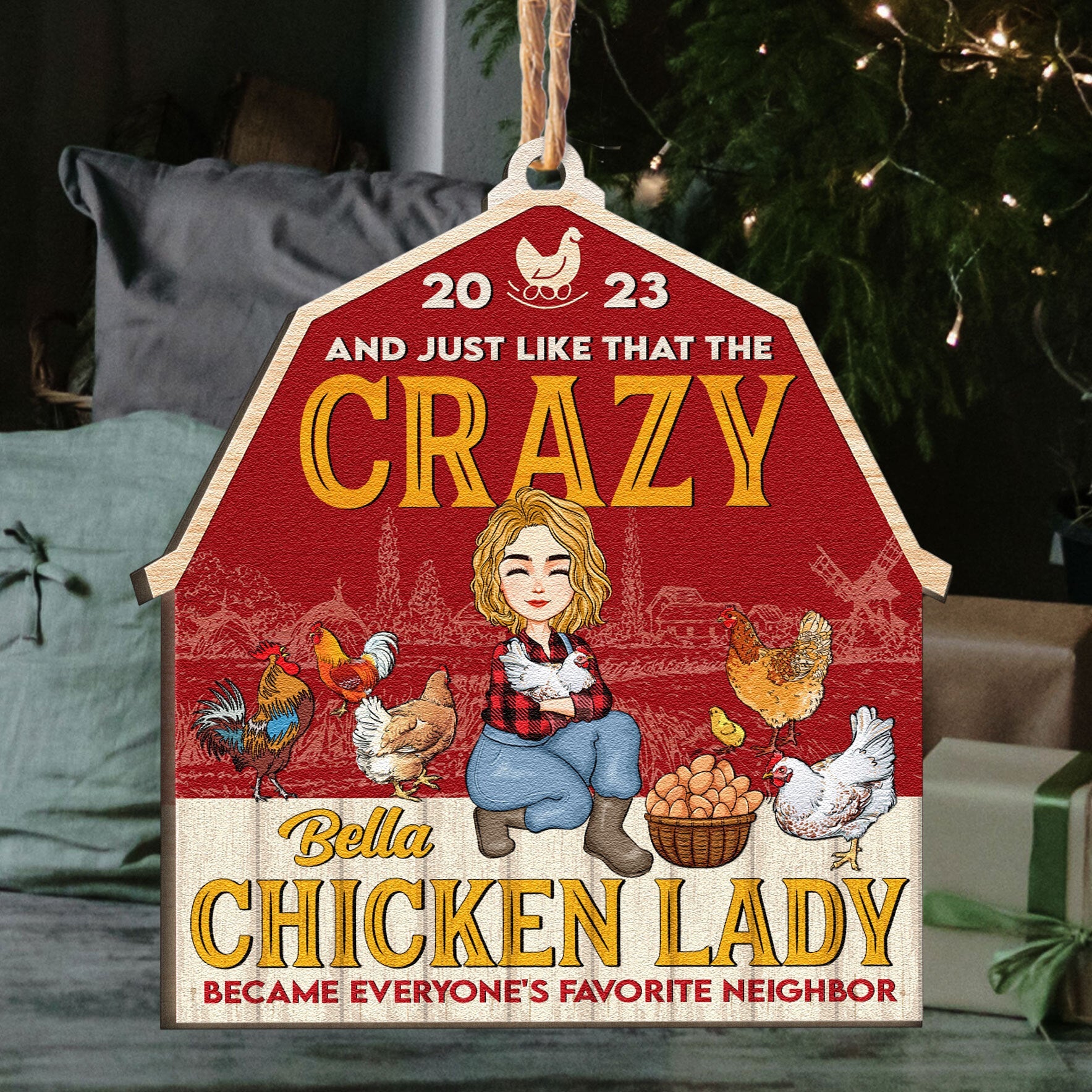 The Crazy Chicken Lady - Personalized Wooden Ornament