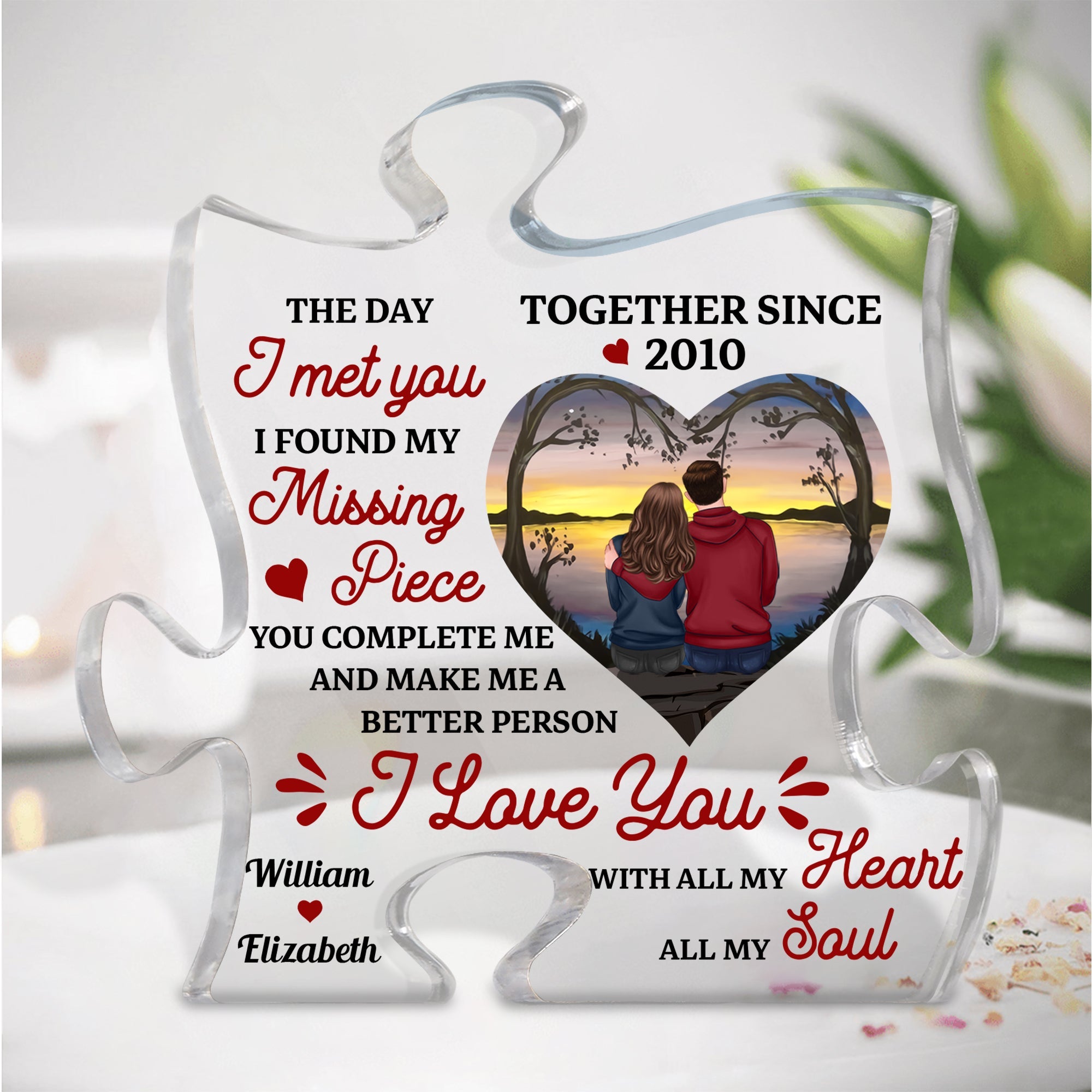 The Day I Met You I Found My Missing Piece - Personalized Puzzle Piece Acrylic Plaque