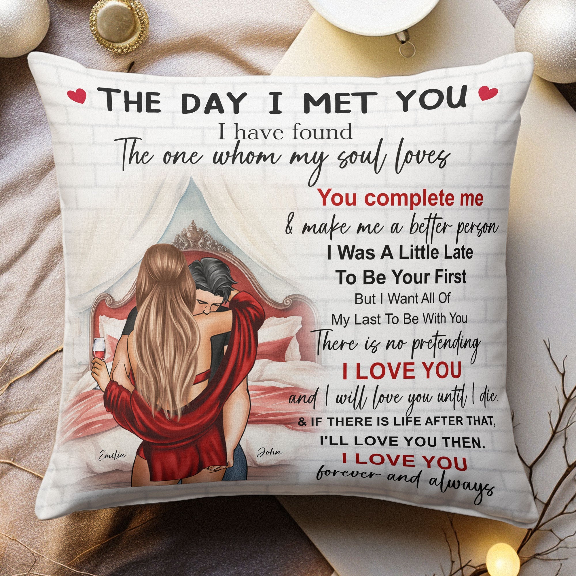 The Day I Met You Romantic Couples Valentines - Personalized Pillow (Insert Included)