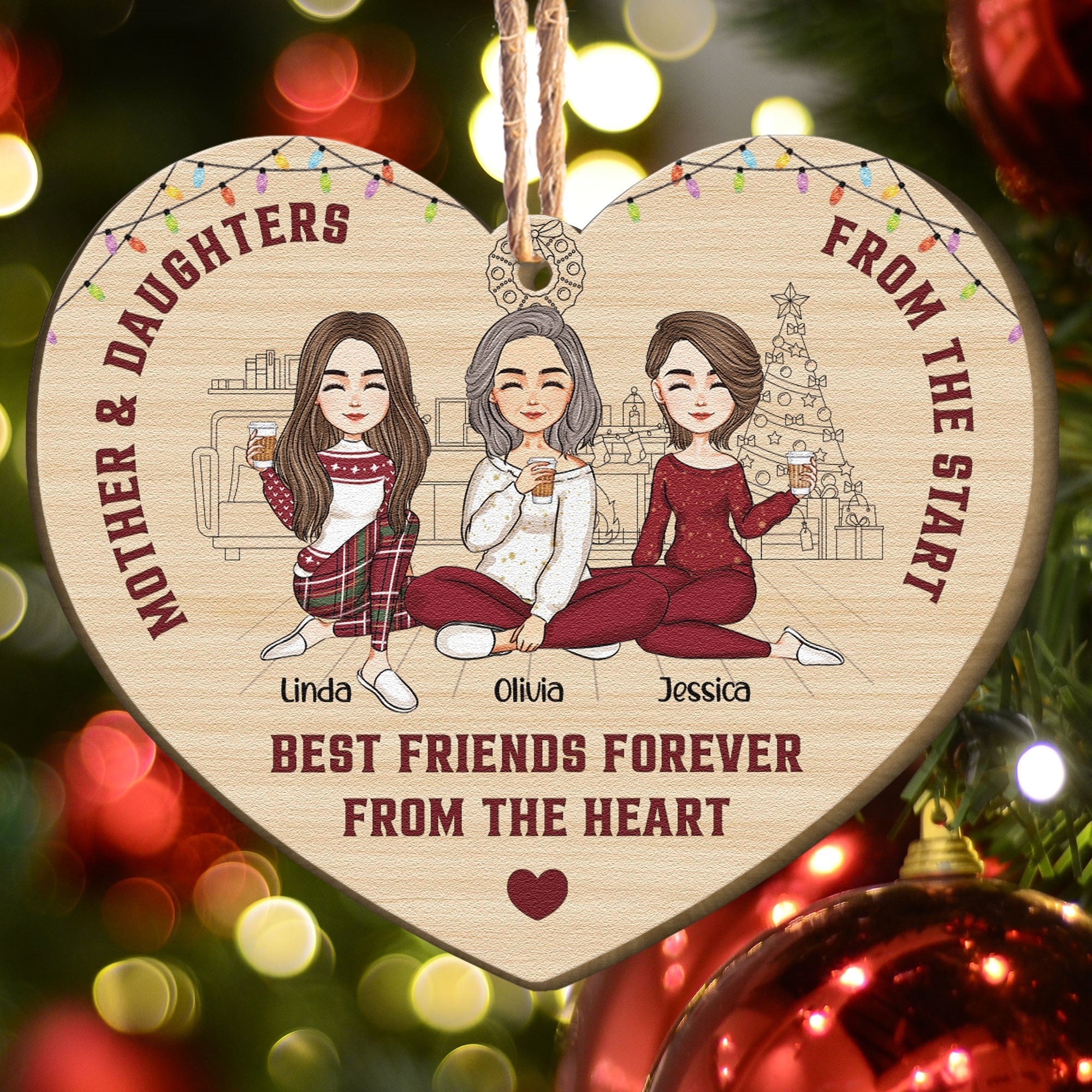 The Love Between A Mother And Daughters Is Forever - Personalized Wooden Ornament