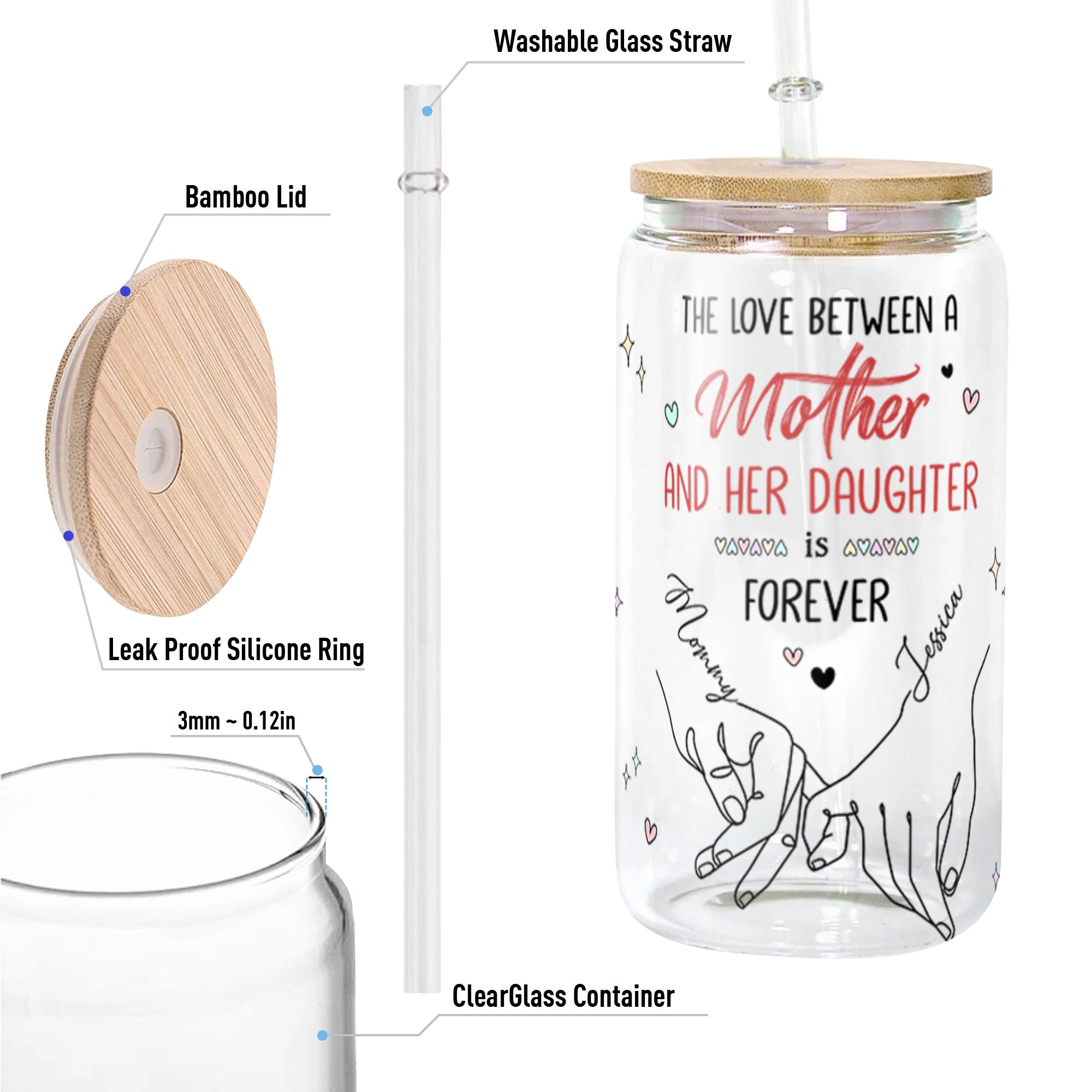 The Love Between A Mother And Her Daughter Is Forever - Personalized Clear Glass Cup