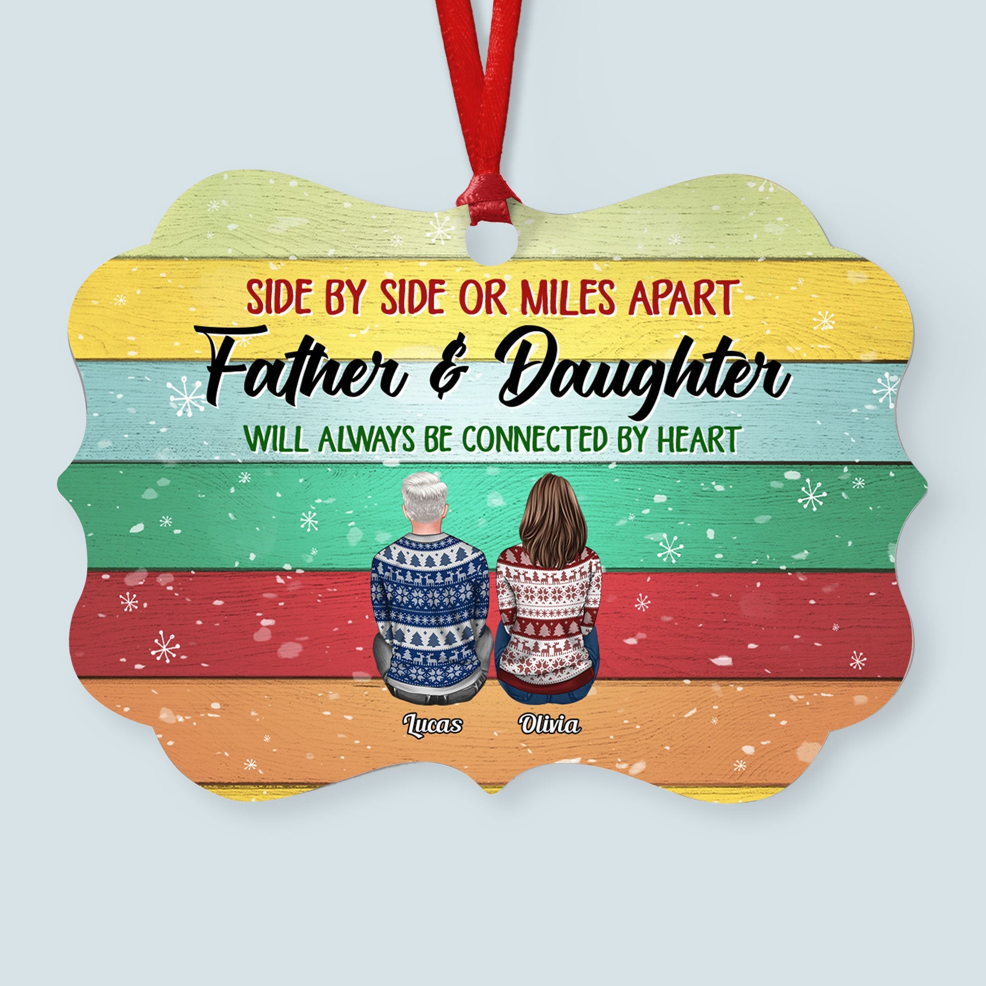 The Love Between Father And Daughter Is Forever - Personalized Aluminum Ornament - Christmas Gift Father Ornament For Dad - Ugly Christmas Sweater Sitting