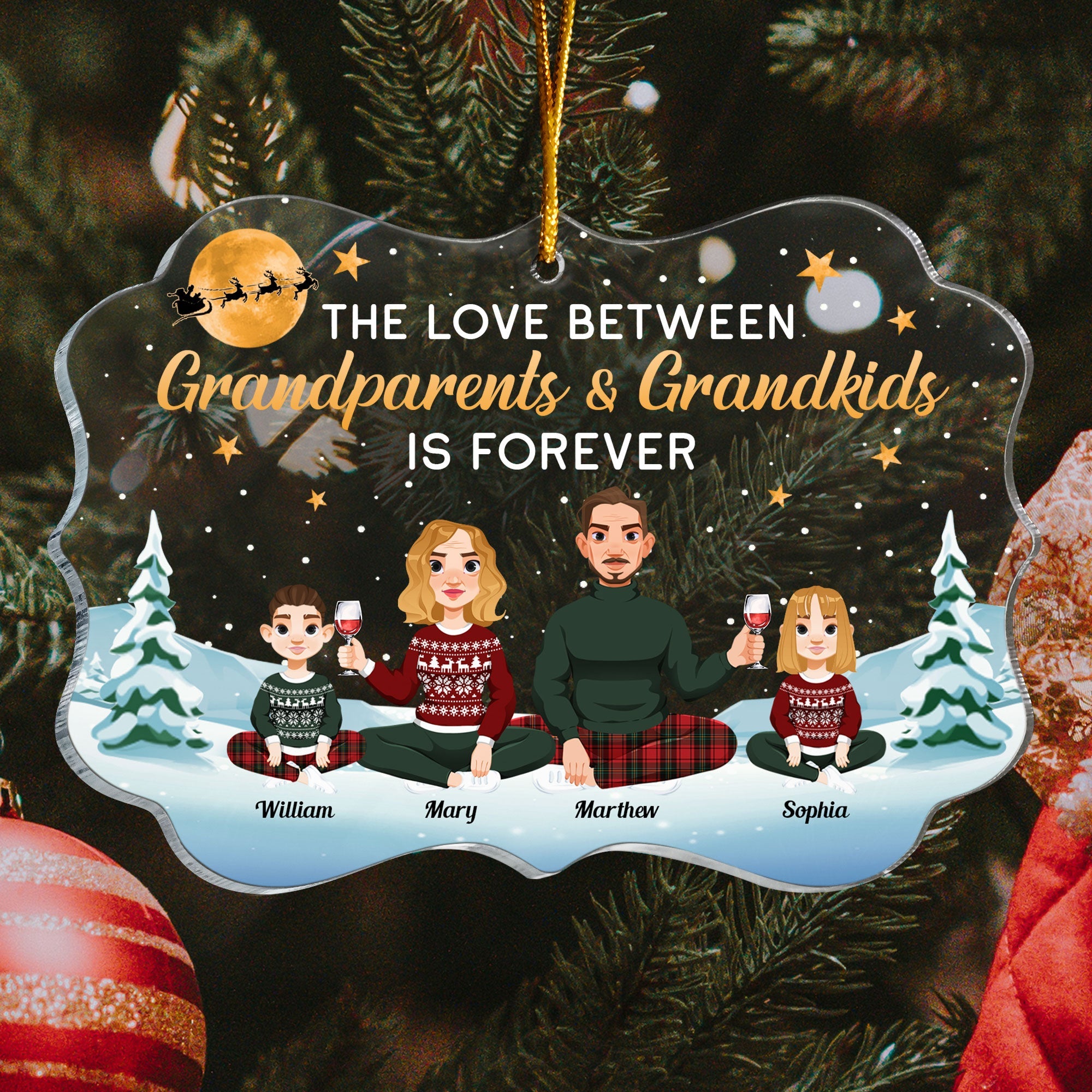 The Love Between Grandparents And Grandkids Ornament - Personalized Acrylic Ornament