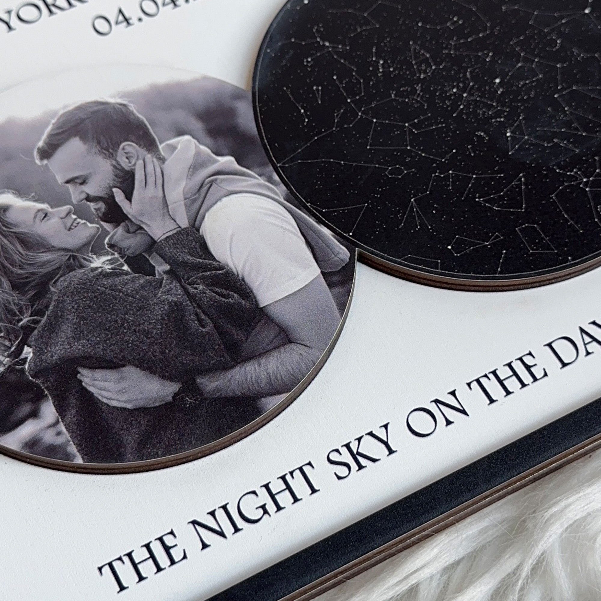 The Night Sky On The Day We Met - Personalized 2 Layers Wooden Photo Plaque