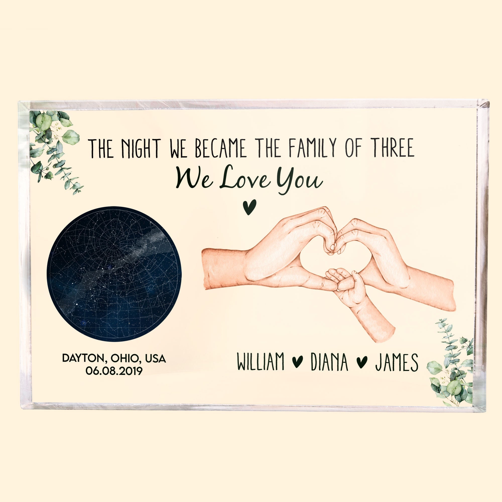 The Night We Became The Family Of Three/ Four/ Five/ Six - Personalized Acrylic Plaque