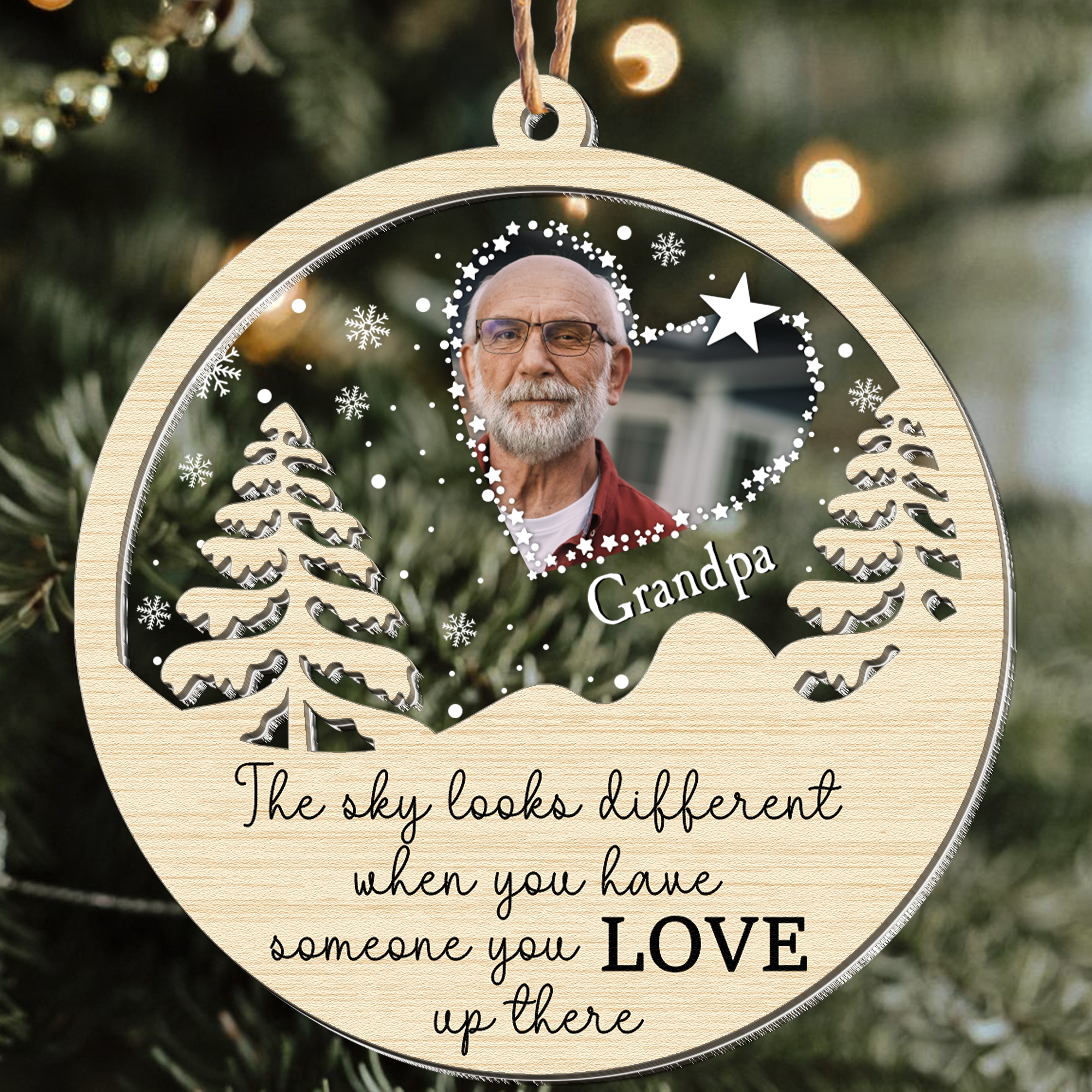 The Sky Looks Different - Personalized Photo Wood And Acrylic Ornament