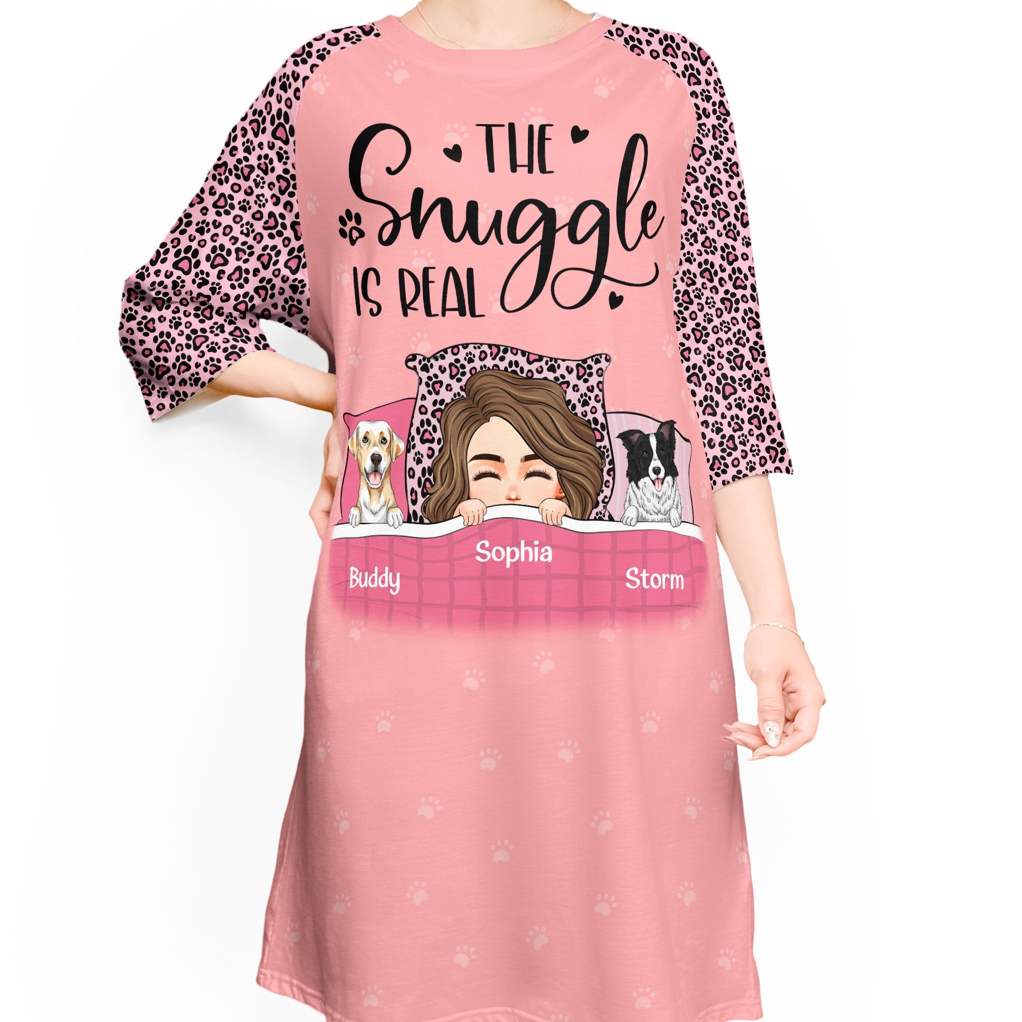 The Snuggle Is Real - Personalized 3/4 Sleeve Dress