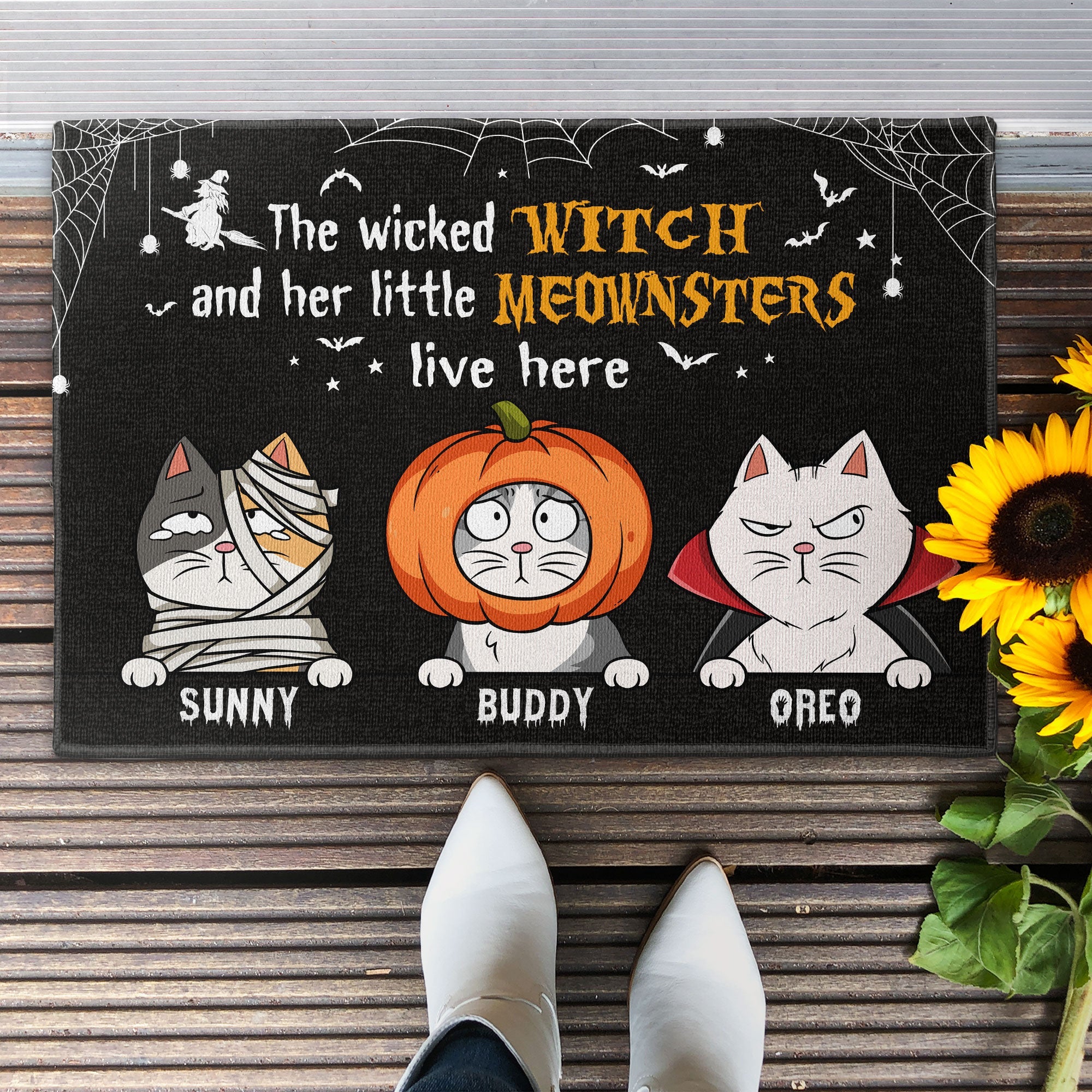 The Wicked Witch And Her Little Meownsters Live Here - Personalized Doormat