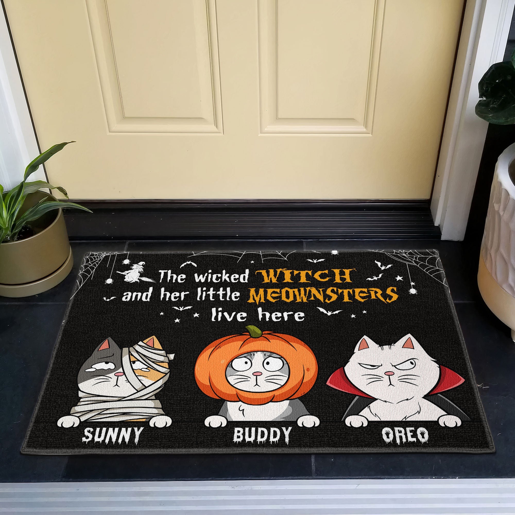 The Wicked Witch And Her Little Meownsters Live Here - Personalized Doormat