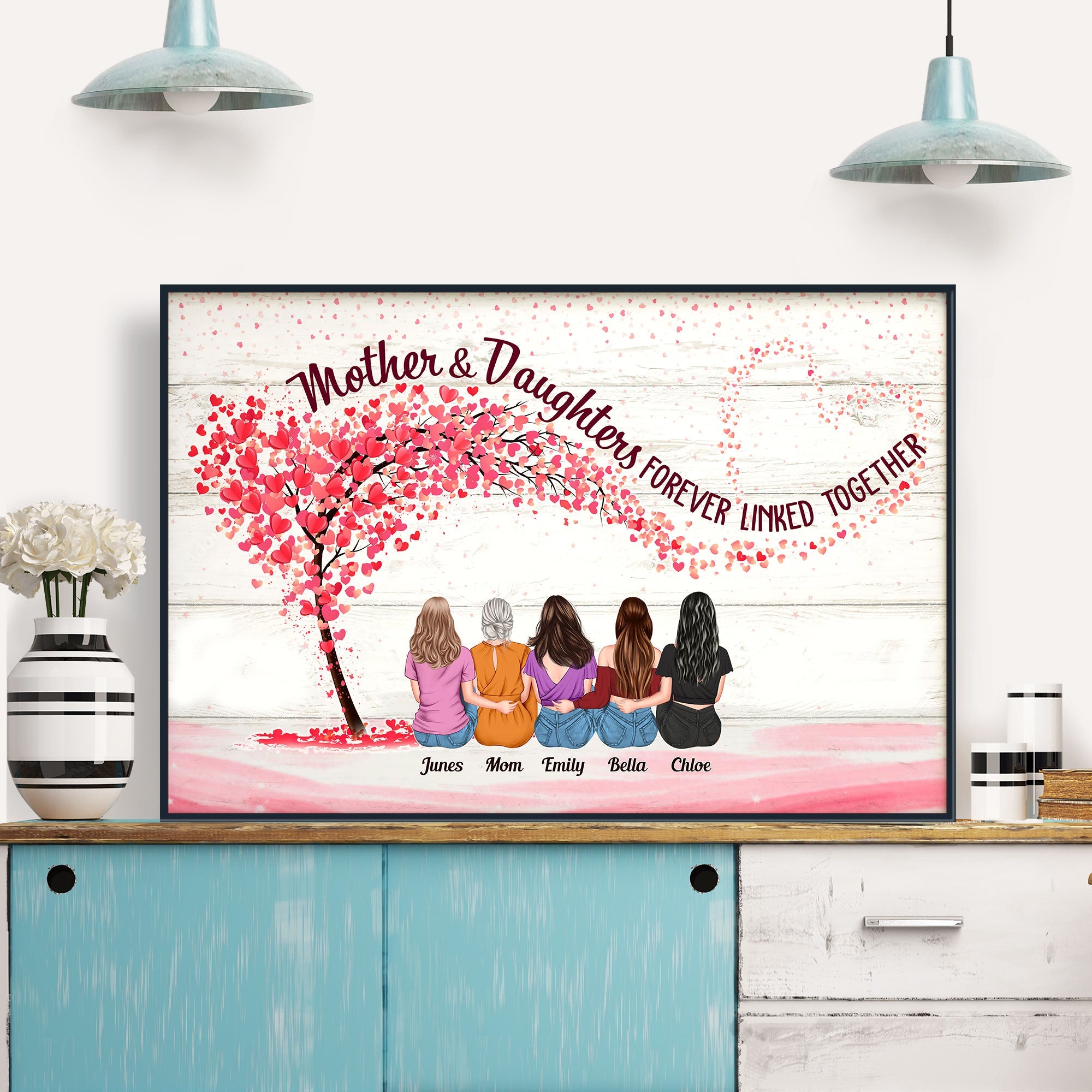 Mother & Daughters Forever Linked Together - Personalized Wrapped Canvas