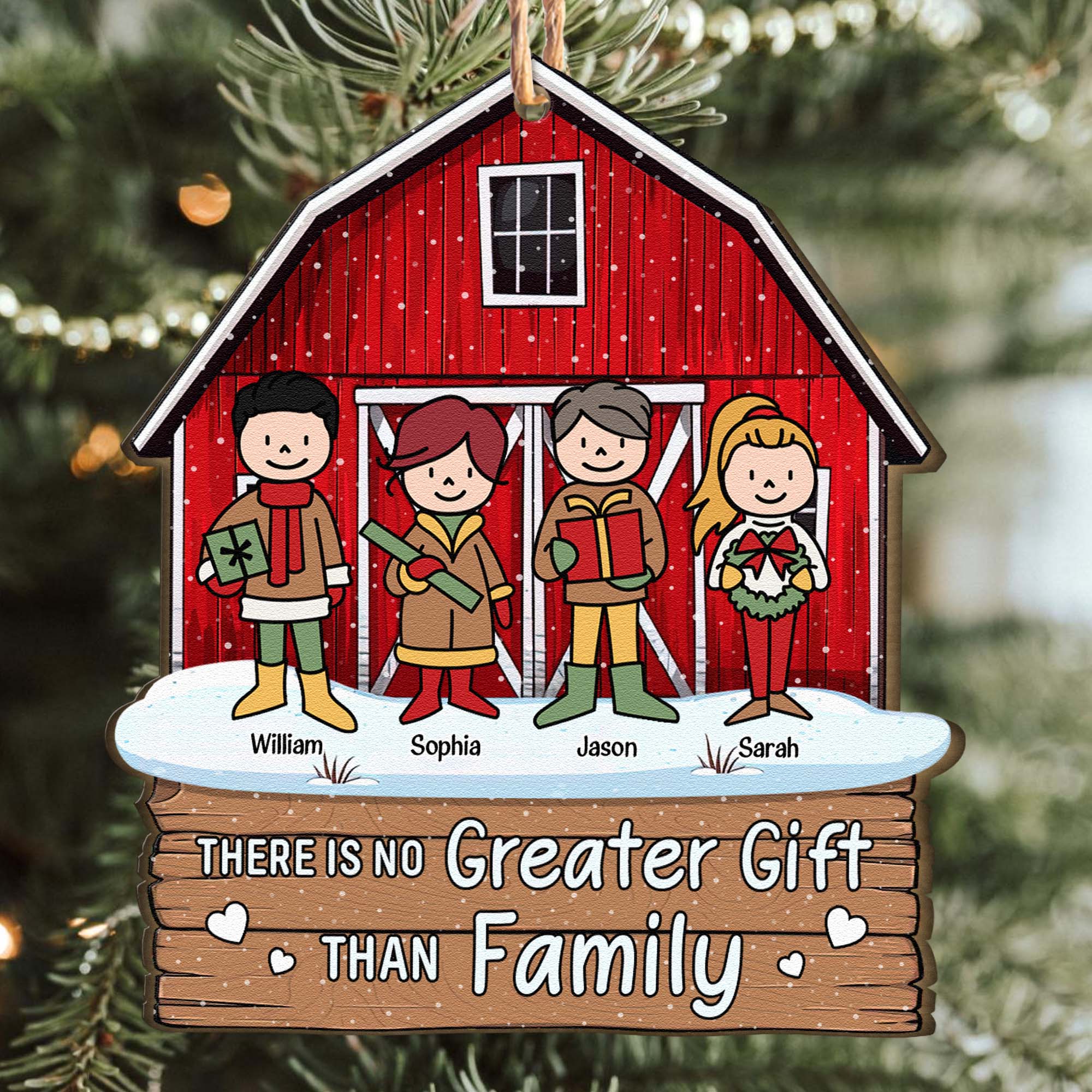 There Is No Greater Gift Than Family Red Barn 2 - Personalized Wooden Ornament