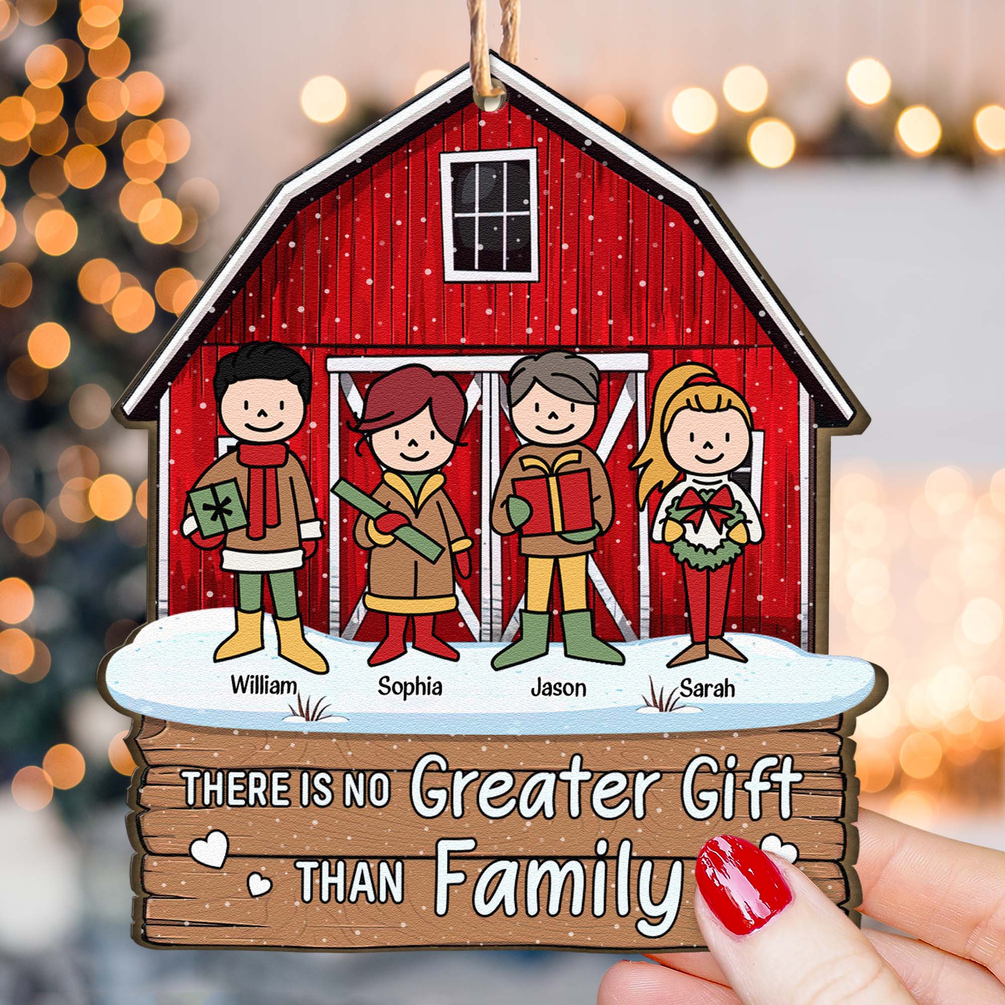 There Is No Greater Gift Than Family Red Barn 2 - Personalized Wooden Ornament