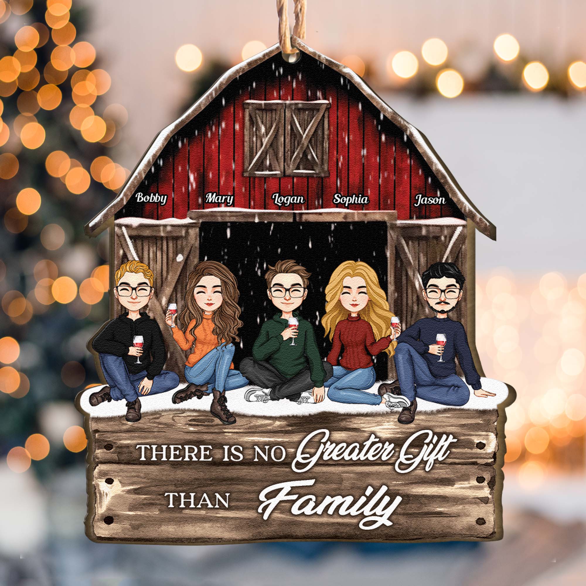 There Is No Greater Gifts Than Family Red Barn - Up To 15 People - Personalized Wooden Ornament