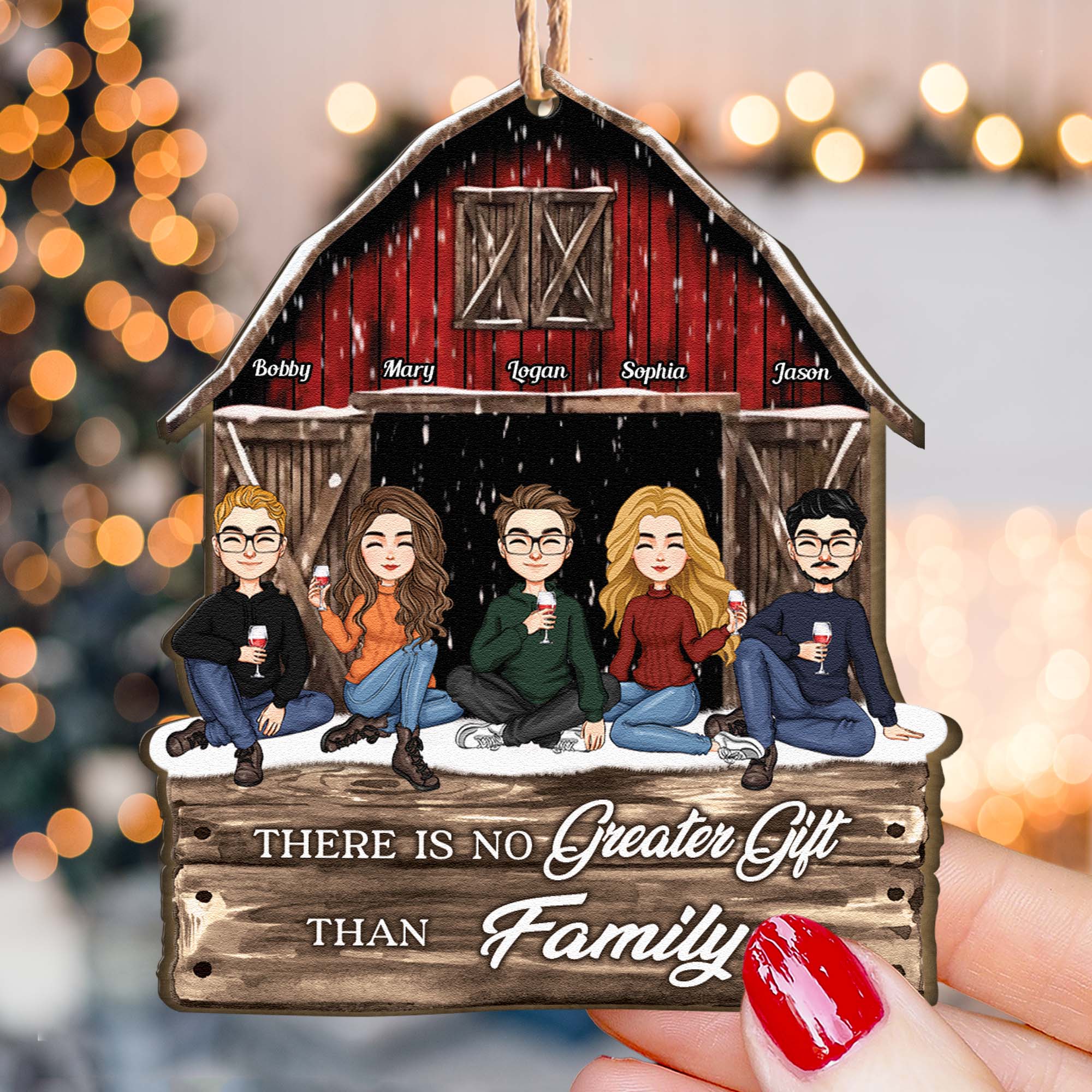 There Is No Greater Gifts Than Family Red Barn - Personalized Wooden Ornament