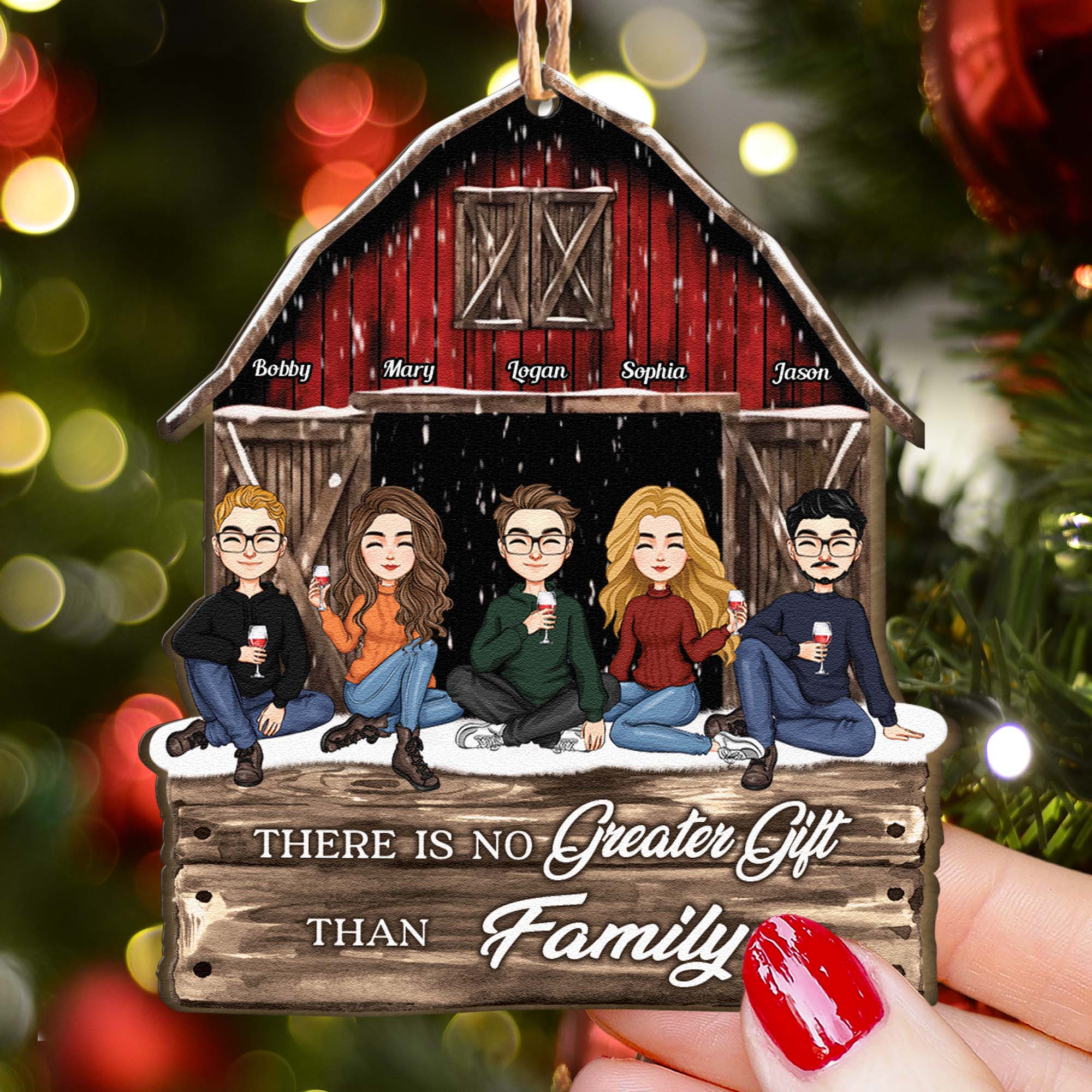 There Is No Greater Gifts Than Family Red Barn - Personalized Wooden Ornament