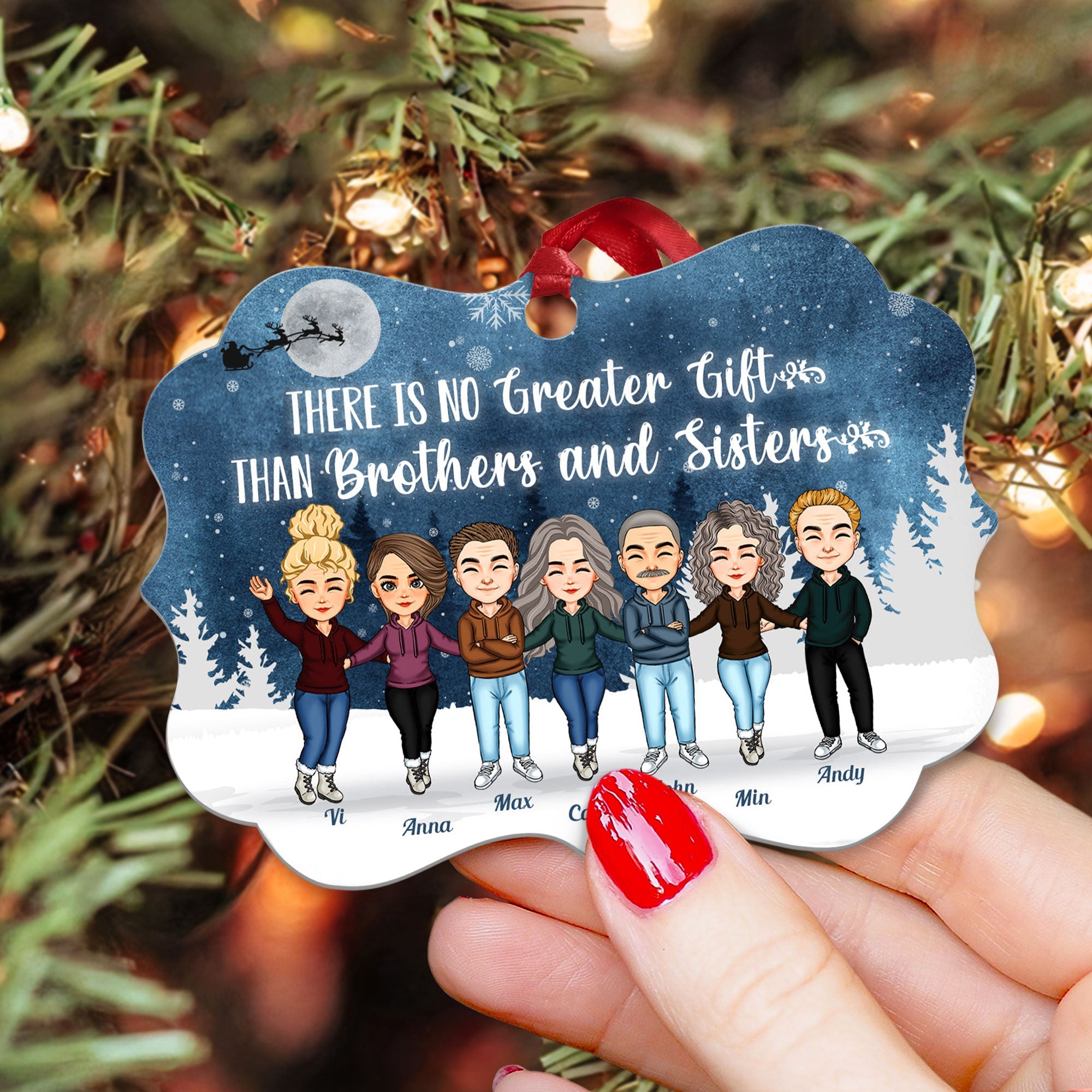 There's No Greater Gift Than Siblings - Personalized Aluminum/Wooden Ornament - Christmas Gift For Siblings, Family Members