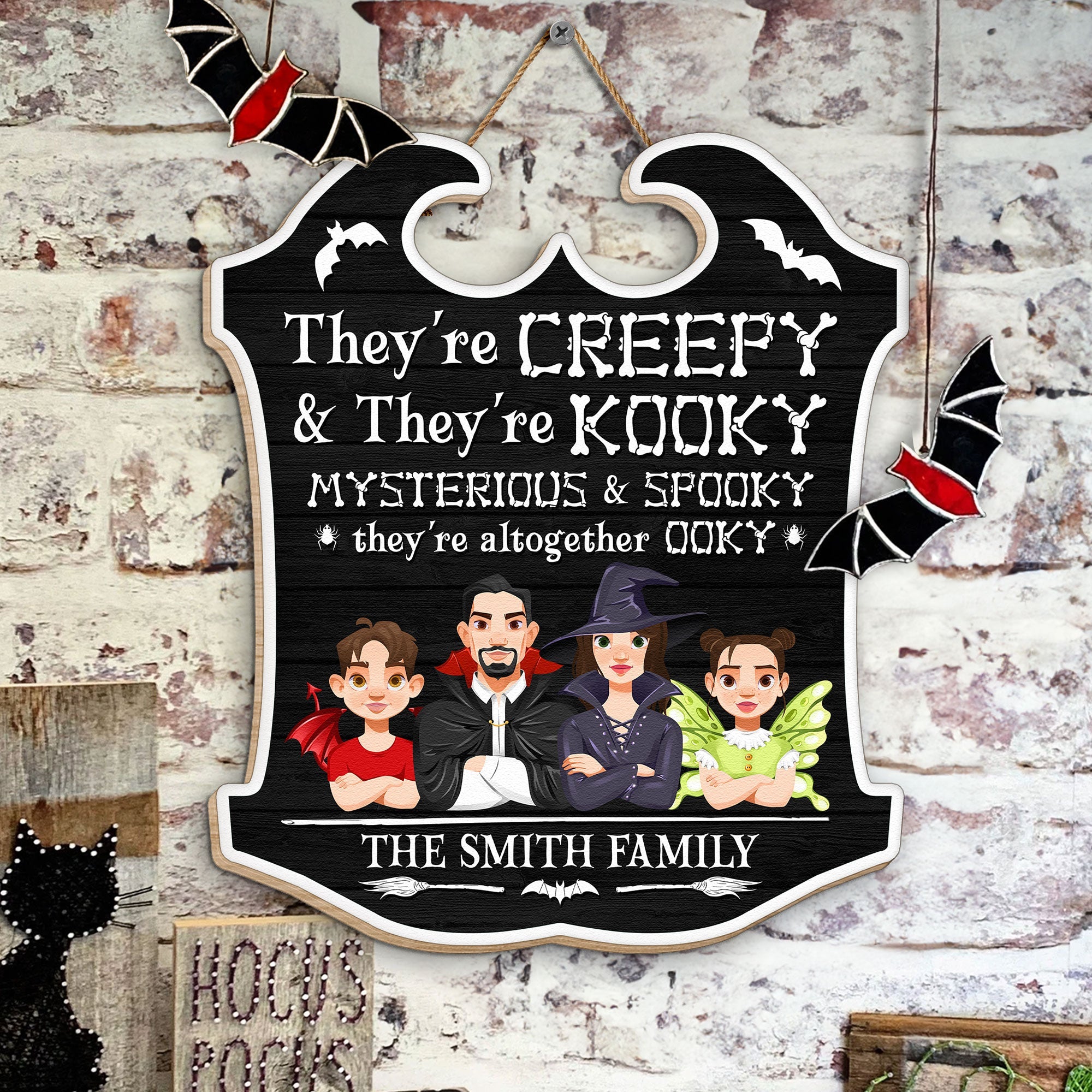 They're Spooky And They're Kooky - Personalized Custom Shaped Wood Sign