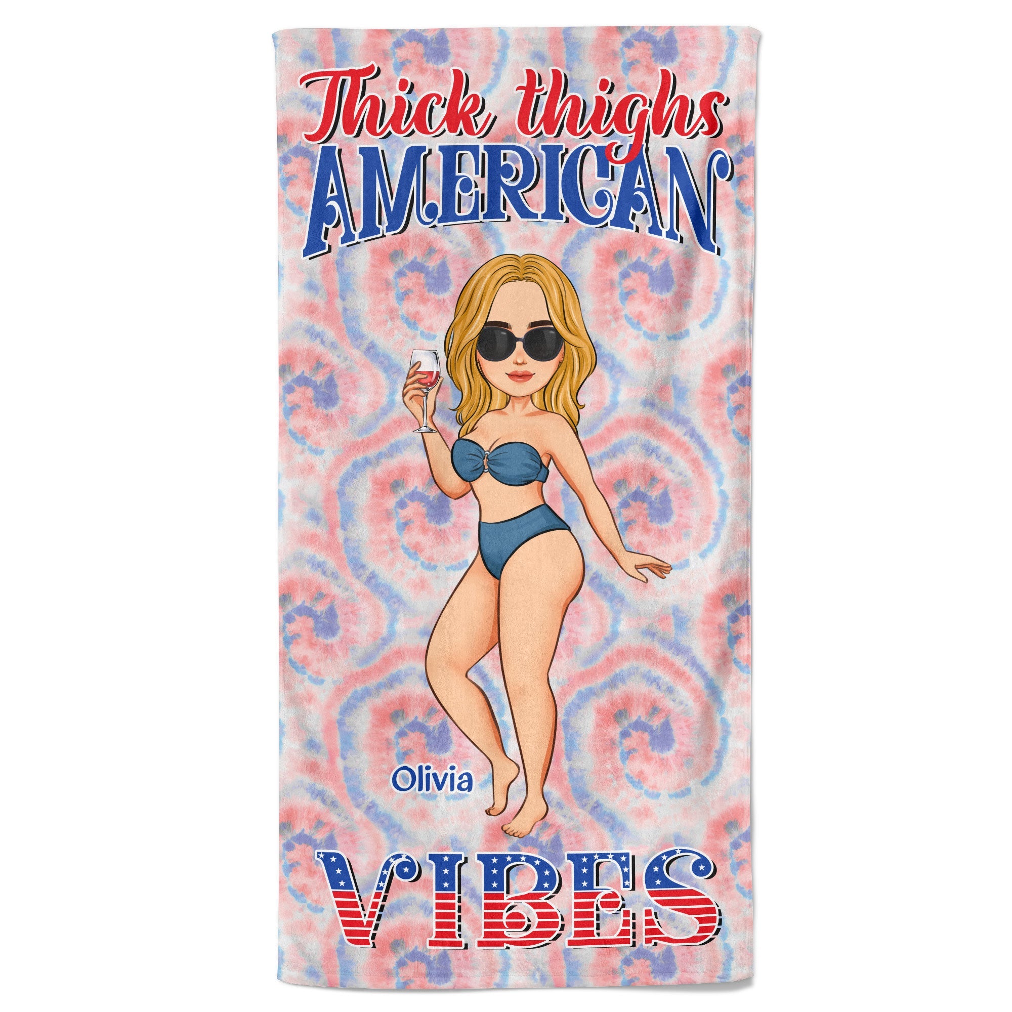 Thick Thighs American Vibes - Personalized Beach Towel