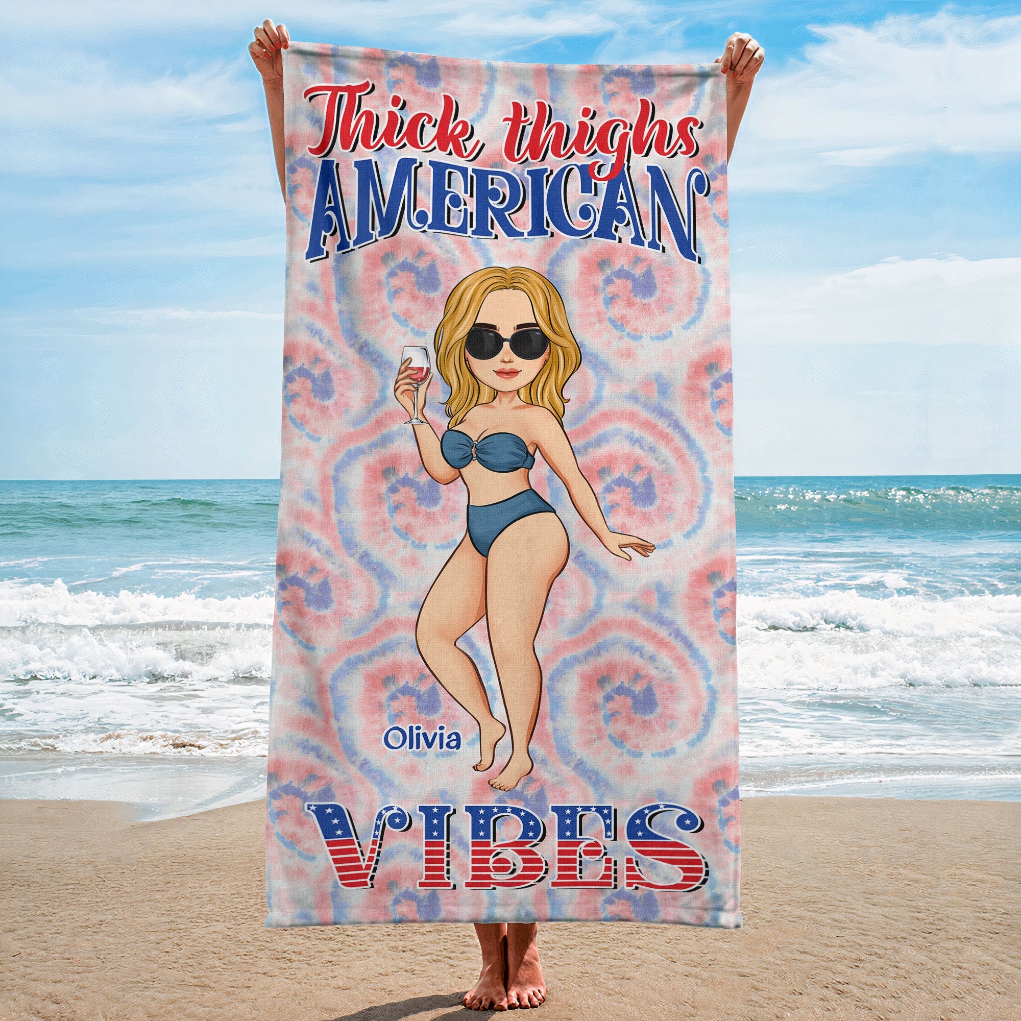 Thick Thighs American Vibes - Personalized Beach Towel