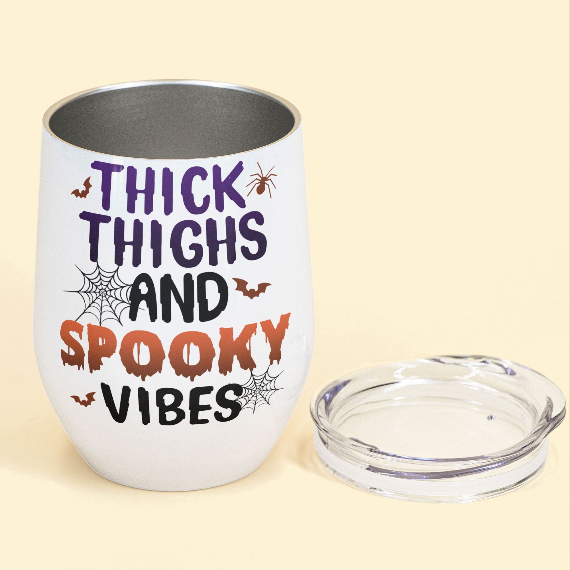 Thick Thighs And Spooky Vibes - Personalized Wine Tumbler - Halloween Gift For Witches