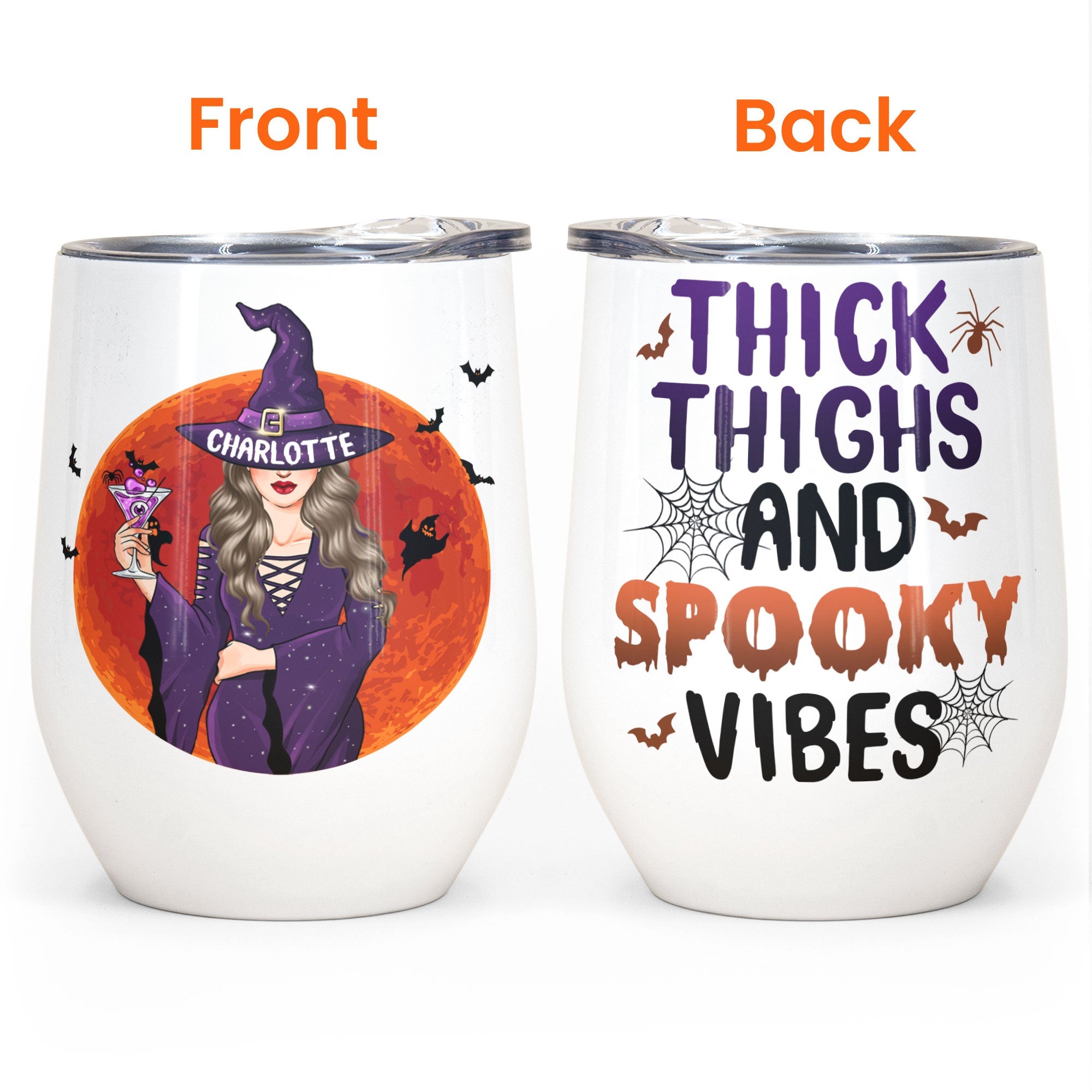 Thick Thighs And Spooky Vibes - Personalized Wine Tumbler - Halloween Gift For Witches