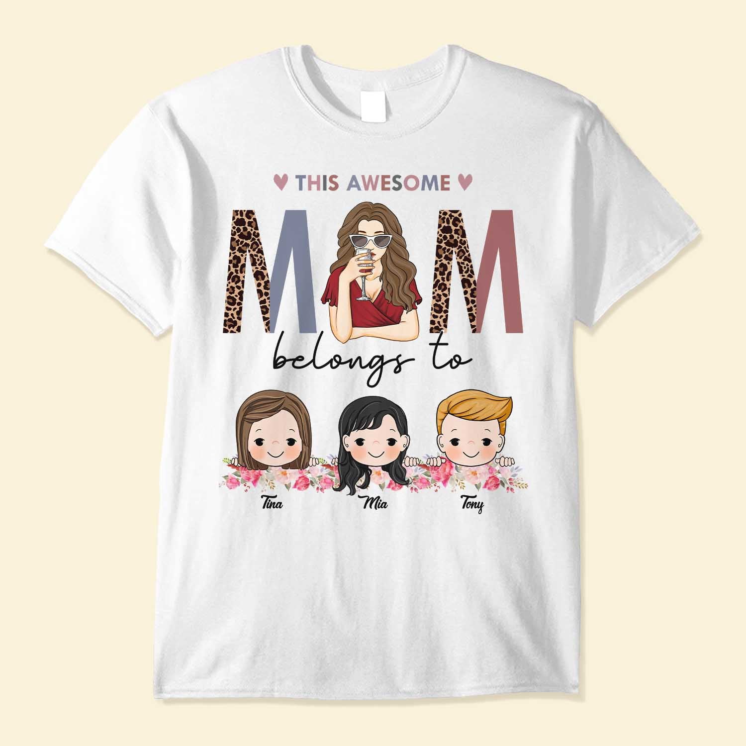 This Awesome Mom Belongs To - Personalized Shirt - Cute Kids Peeking