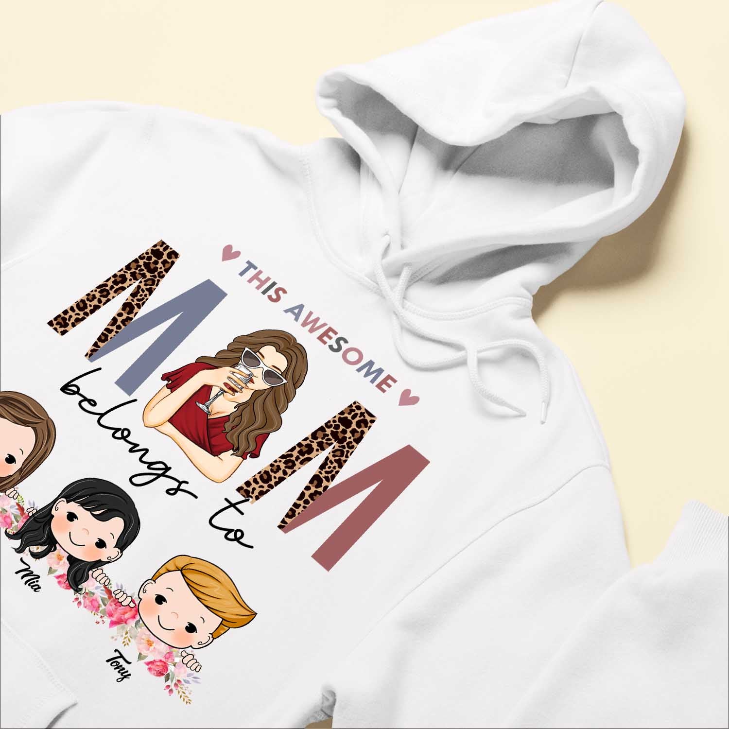 This Awesome Mom Belongs To - Personalized Shirt - Cute Kids Peeking