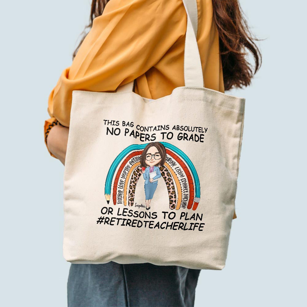 This Bag Contains Absolutely No Papers To Grade  - Personalized Tote Bag  - Birthday, Funny Retirement Gift For Teachers