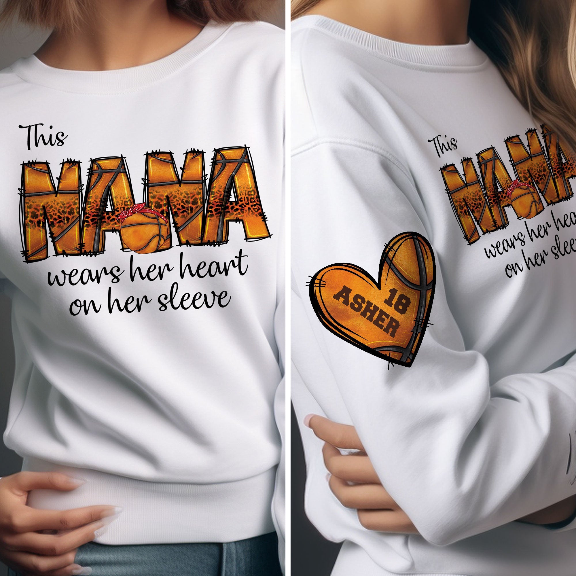 This Basketball Mom Wear Her Heart On Her Sleeve - Personalized Sweatshirt