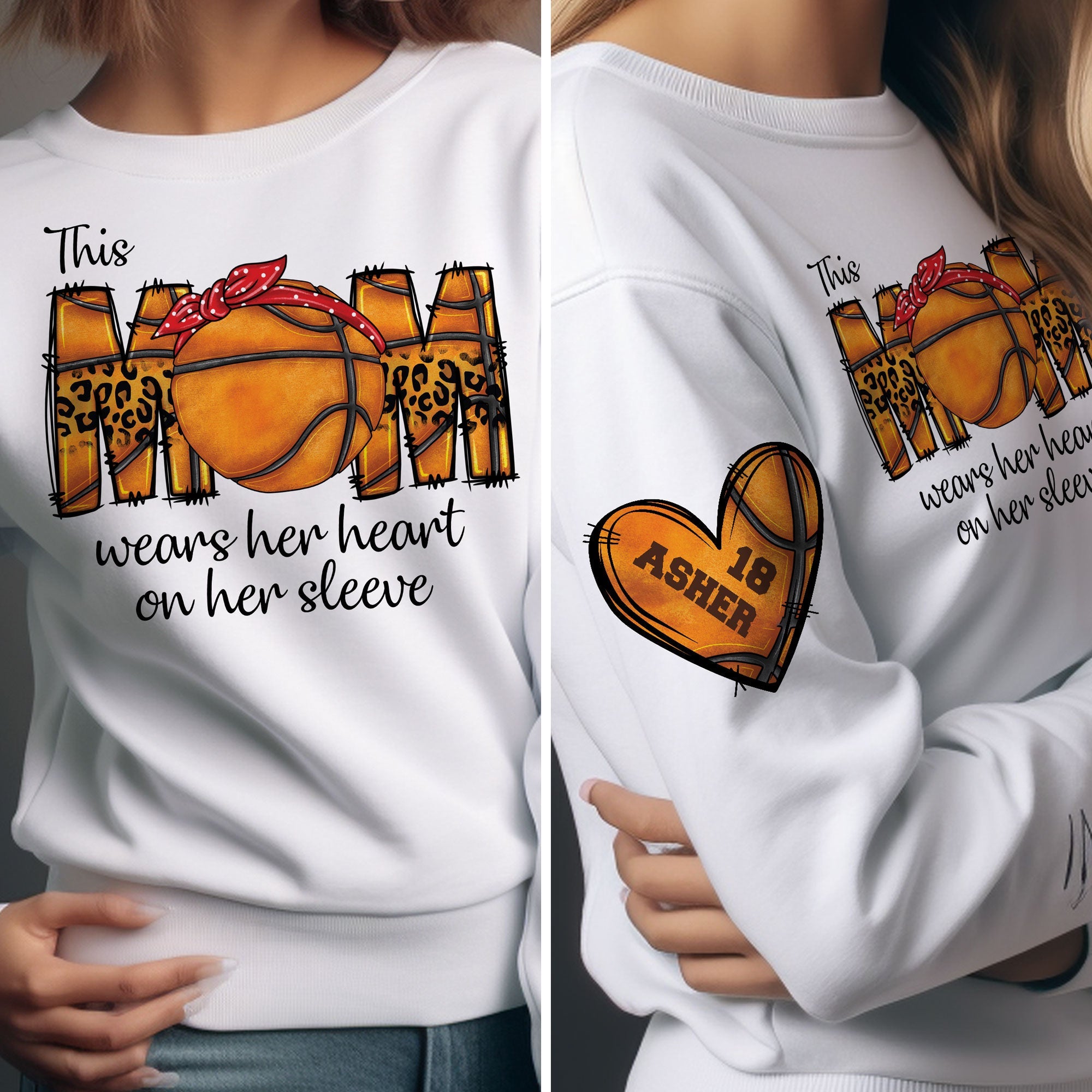 This Basketball Mom Wear Her Heart On Her Sleeve - Personalized Sweatshirt