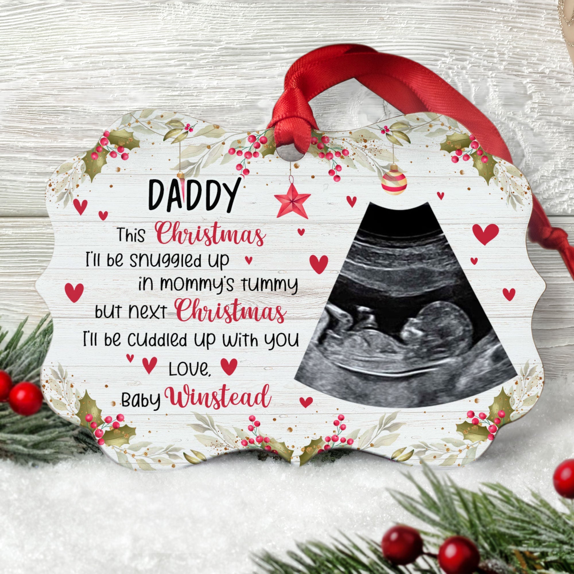 This Christmas, I'll Be Snuggled Up In Mommy's Tummy - Personalized Newborn Christmas Ornament