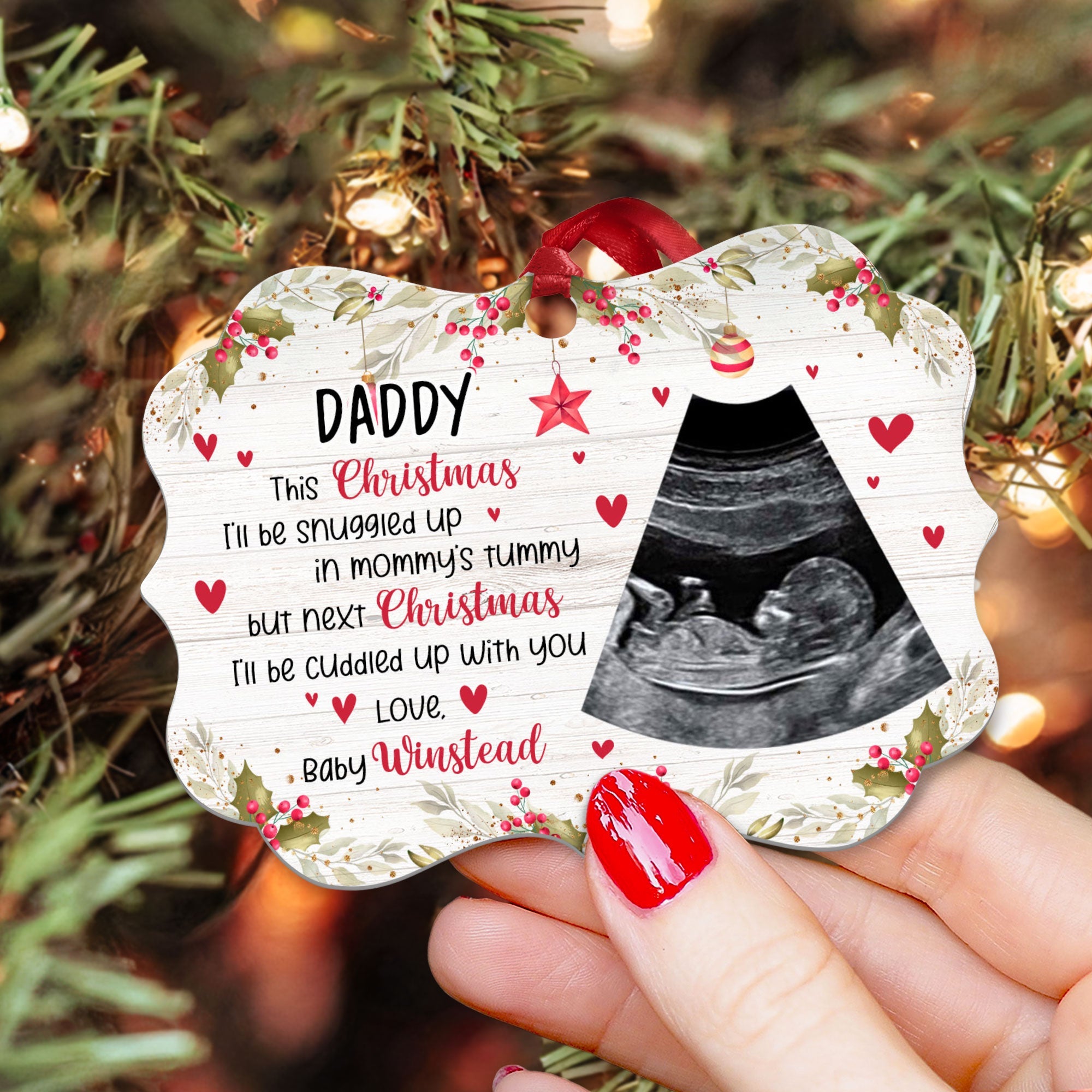 This Christmas, I'll Be Snuggled Up In Mommy's Tummy - Personalized Newborn Christmas Ornament