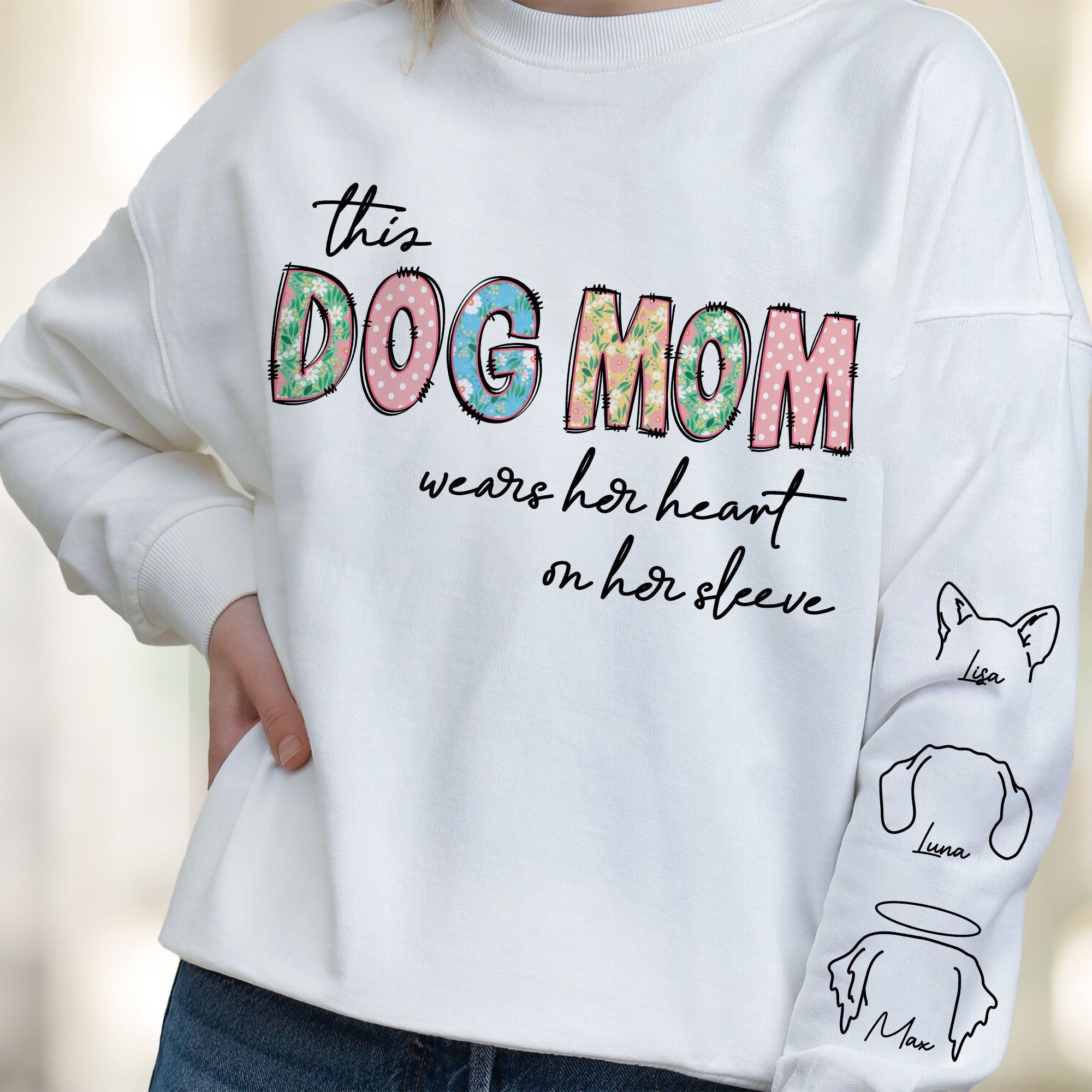 This Dogmom Wears Her Heart On Her Sleeve - Personalized Sweatshirt