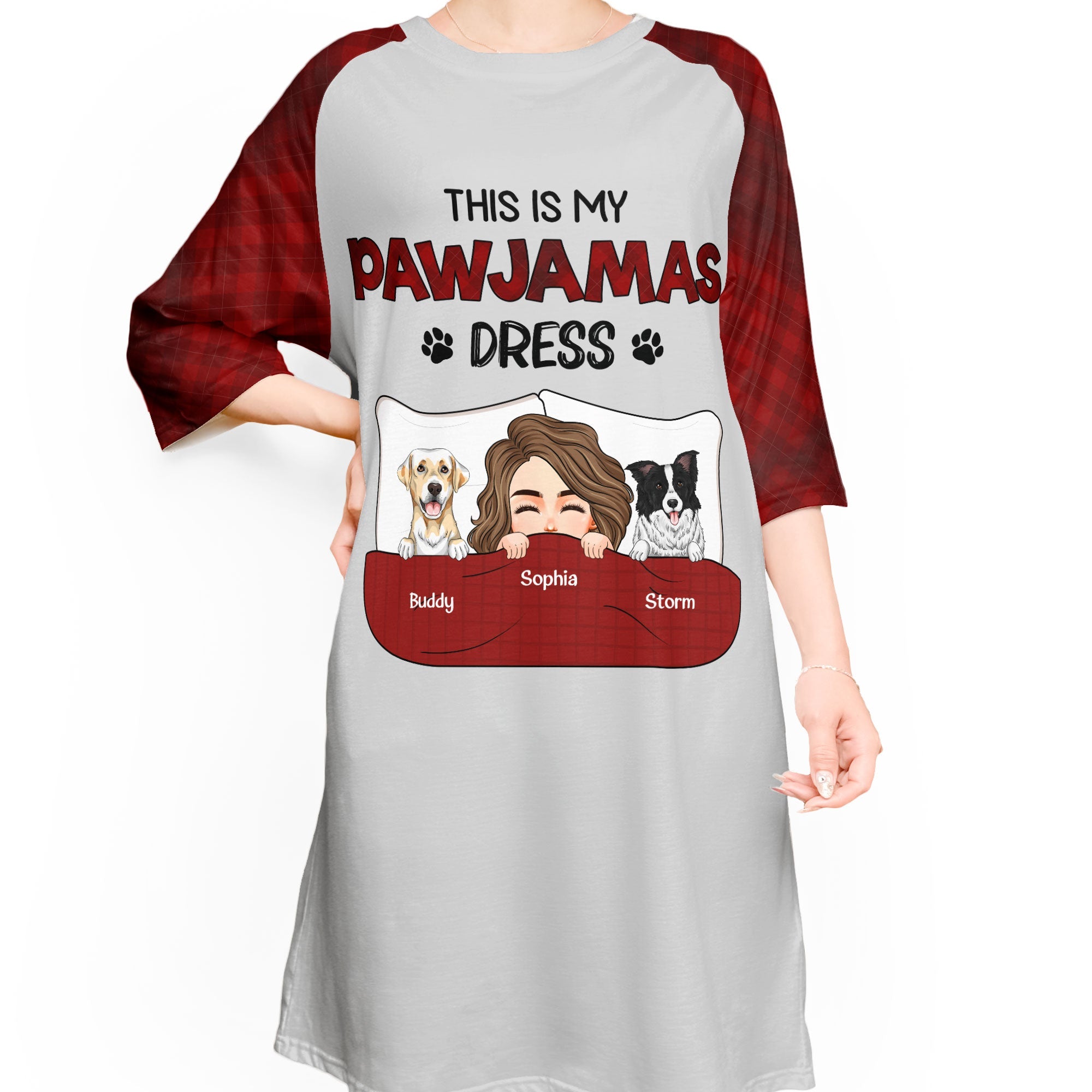 This Is My Pawjamas Dress - Personalized 3/4 Sleeve Dress