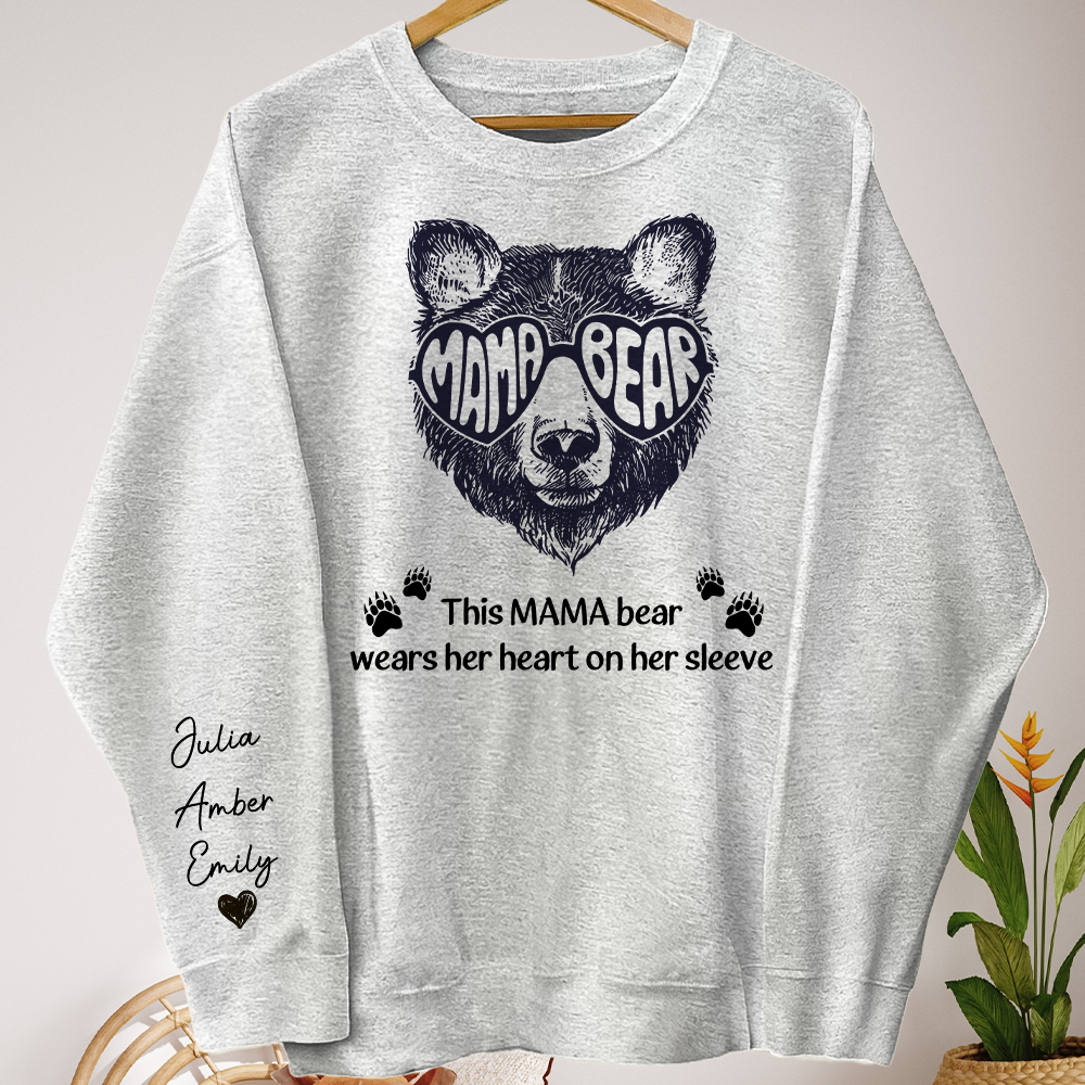 This Mama Bear Wears Her Heart On Her Sleeve - Personalized Sweatshirt