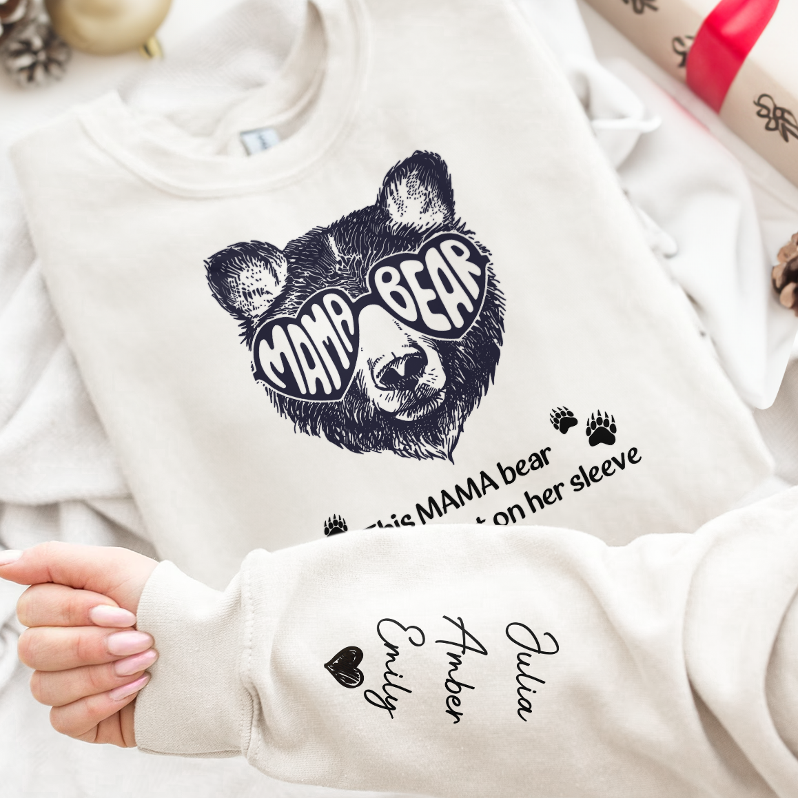 This Mama Bear Wears Her Heart On Her Sleeve - Personalized Sweatshirt