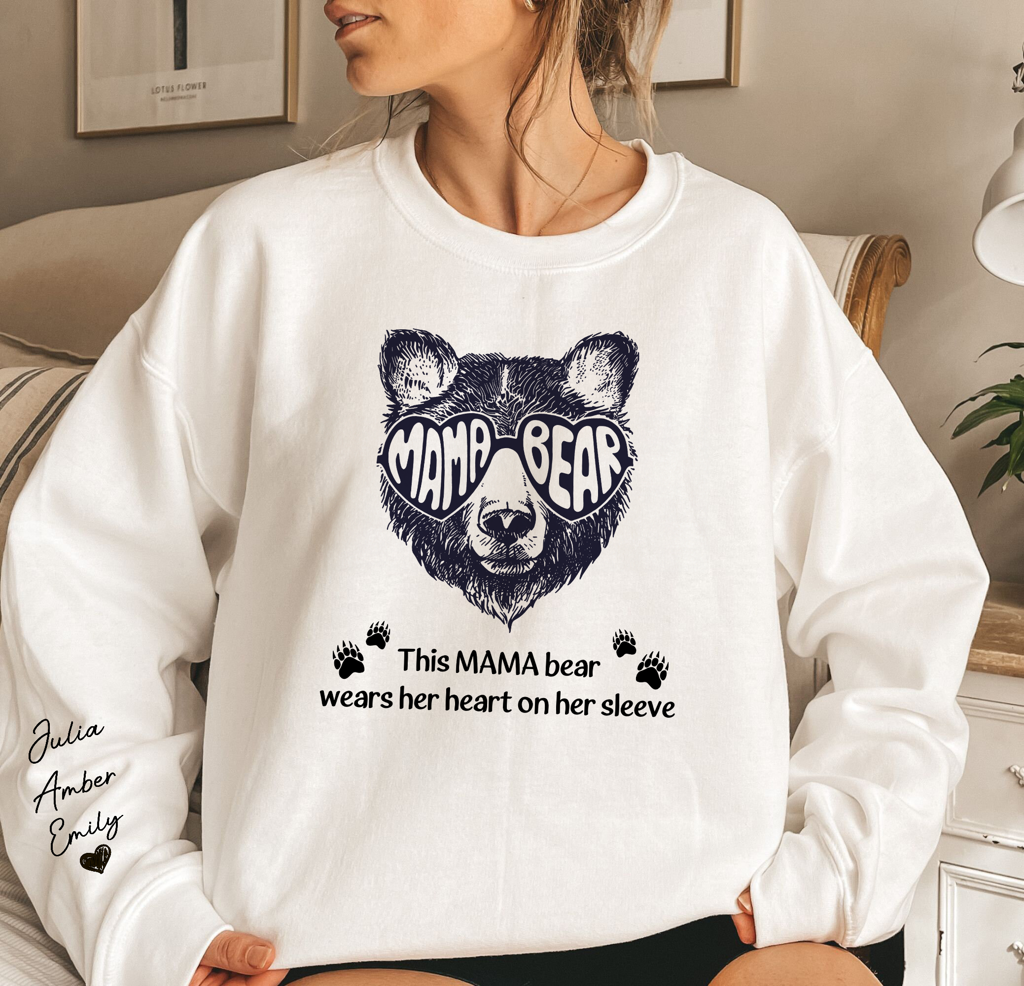 This Mama Bear Wears Her Heart On Her Sleeve - Personalized Sweatshirt