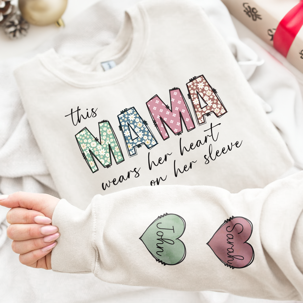 This Mama Wear Her Heart On Her Sleeve - Personalized Sweatshirt