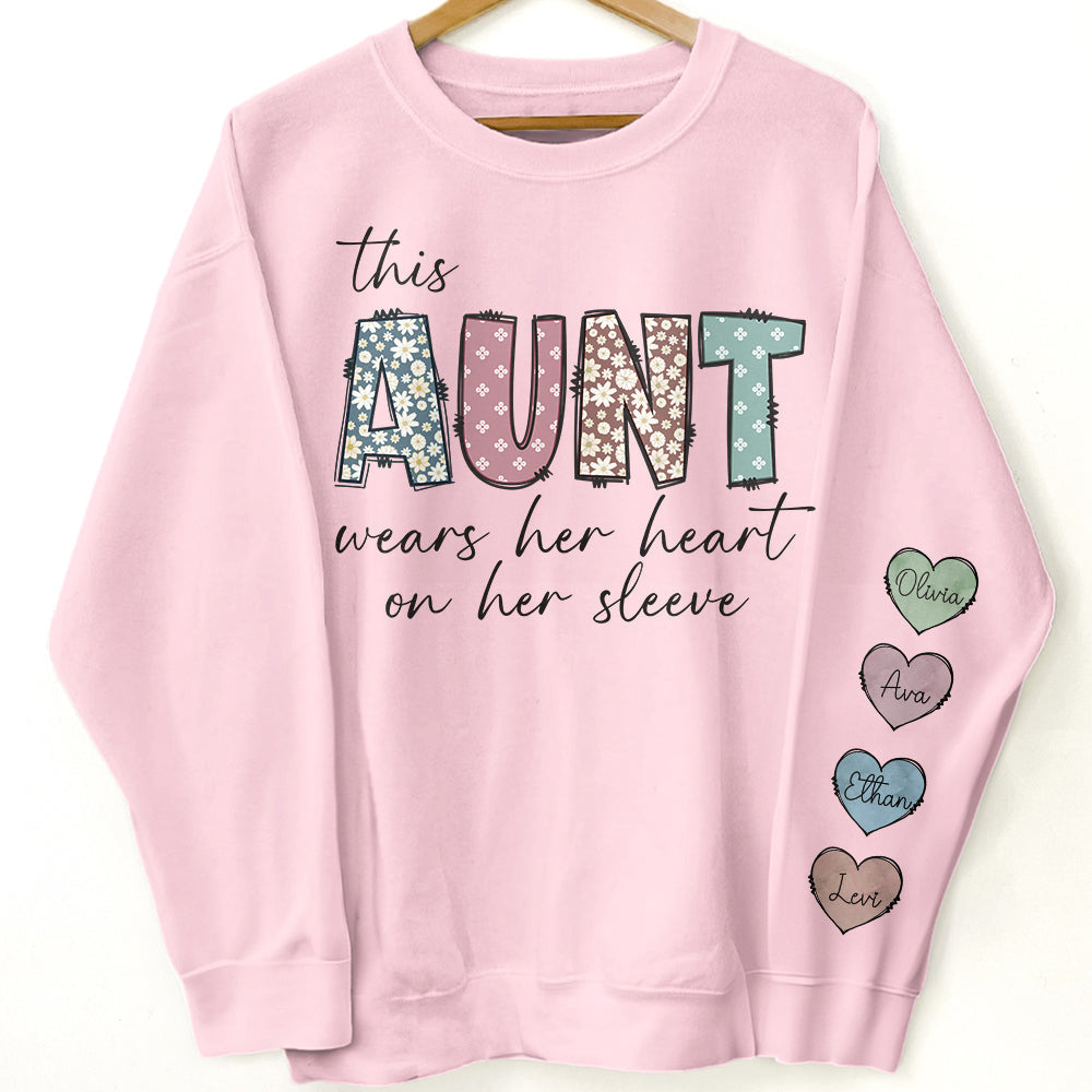 This Mama Wear Her Heart On Her Sleeve - Up To 20 Kids - Personalized Sweatshirt