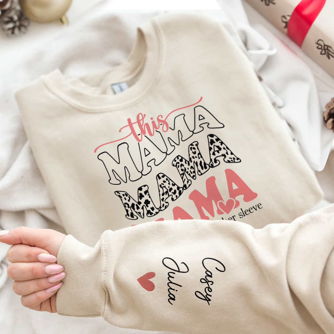 This Mama Wears Her Heart On Her Sleeve - Personalized Sweatshirt