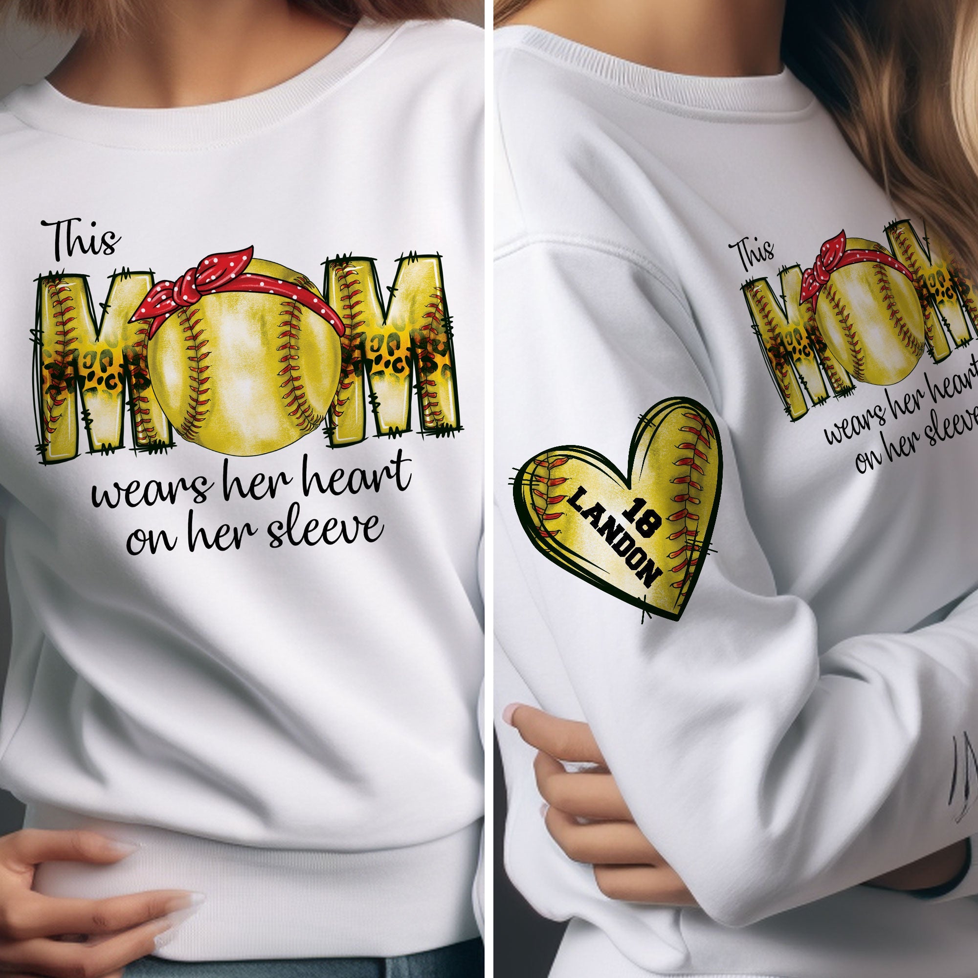 This Softball Mom Wear Her Heart On Her Sleeve - Personalized Sweatshirt