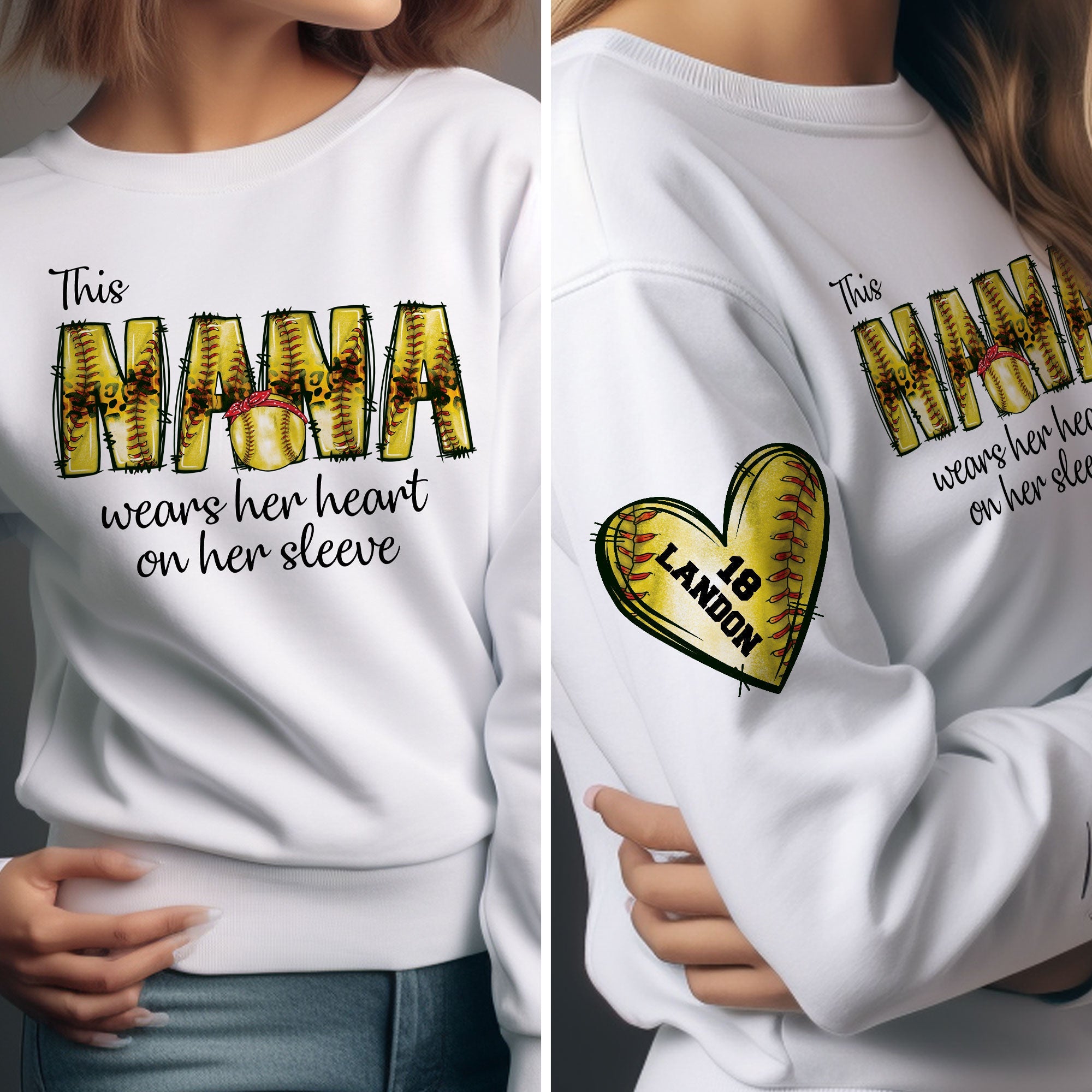 This Softball Mom Wear Her Heart On Her Sleeve - Personalized Sweatshirt