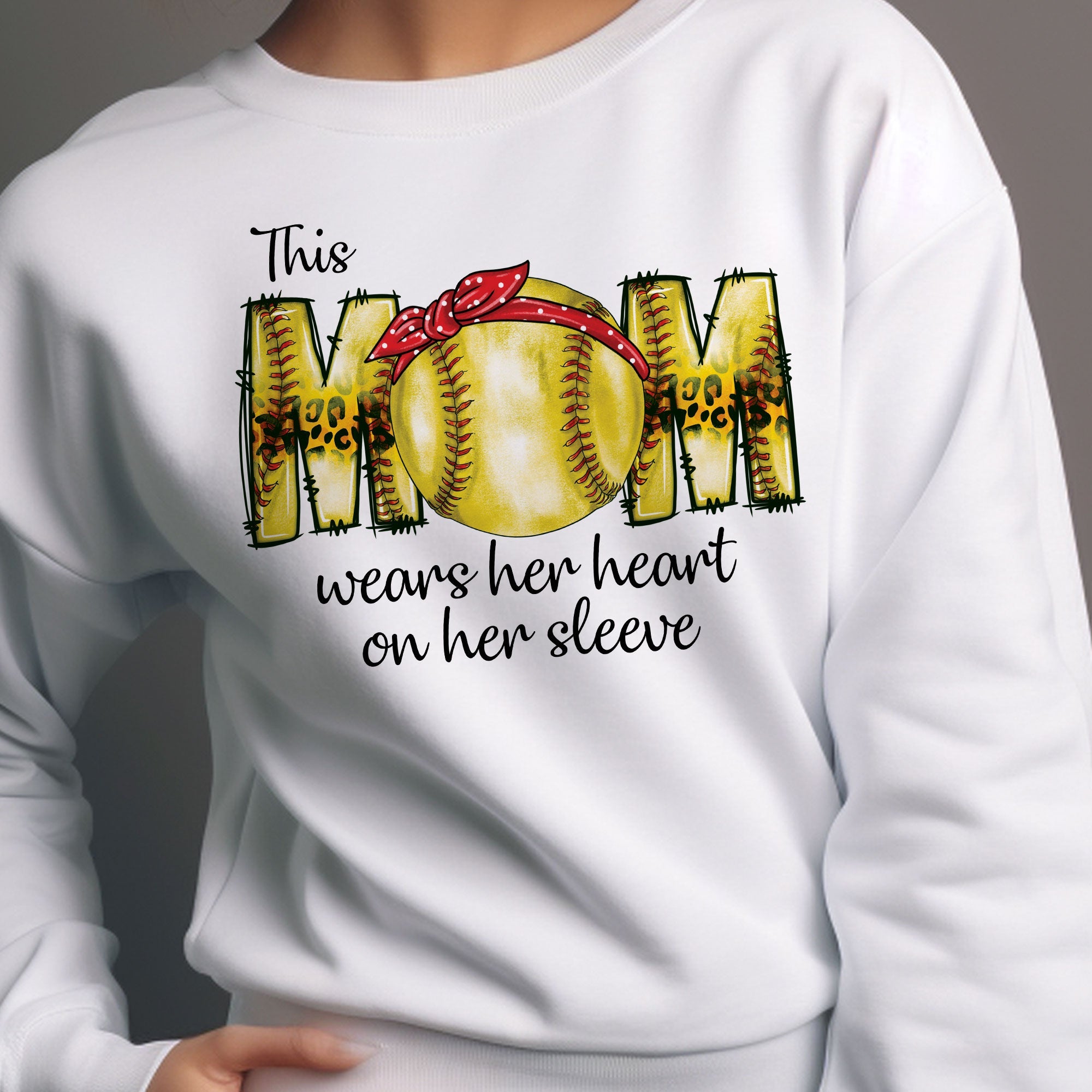 This Softball Mom Wear Her Heart On Her Sleeve - Personalized Sweatshirt