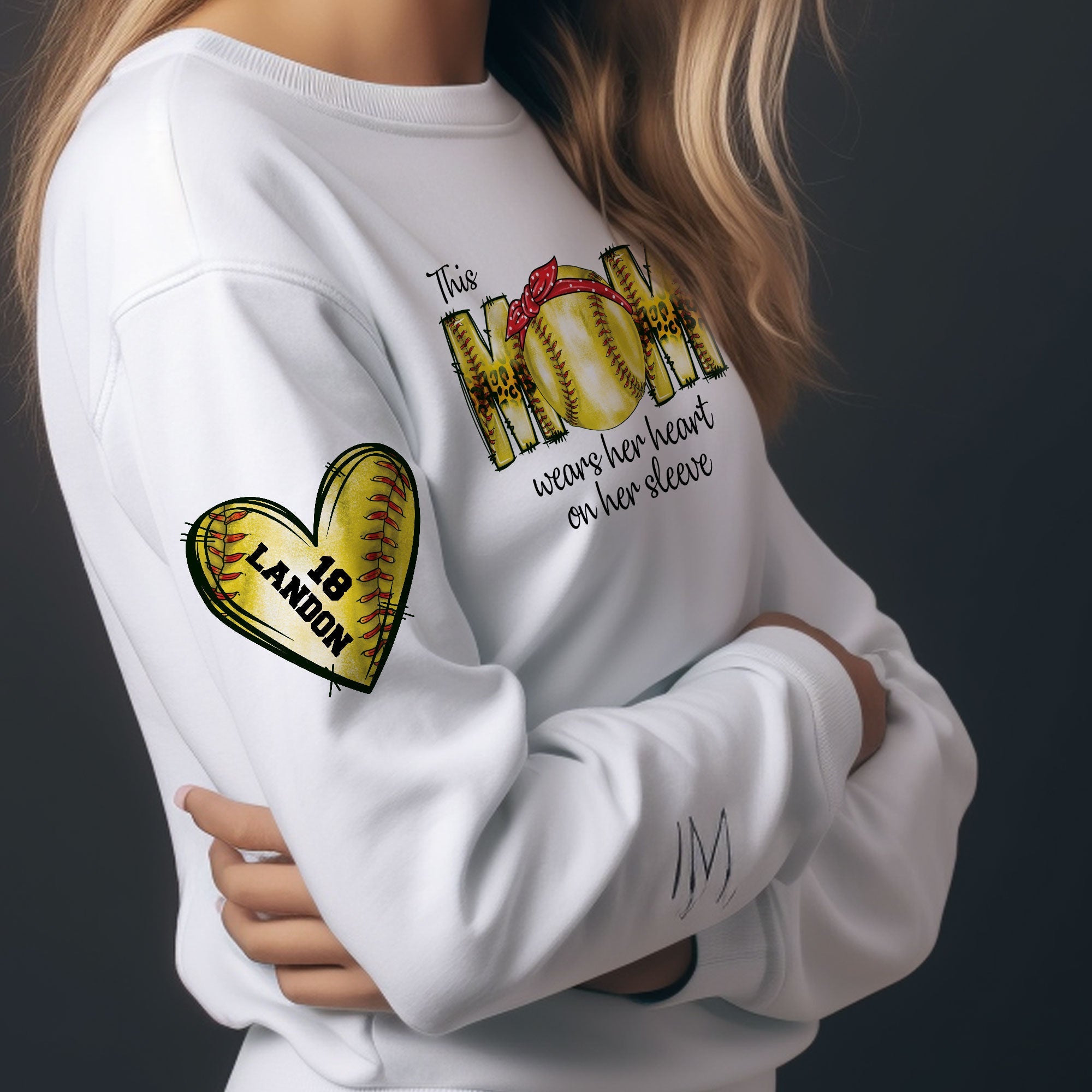 This Softball Mom Wear Her Heart On Her Sleeve - Personalized Sweatshirt