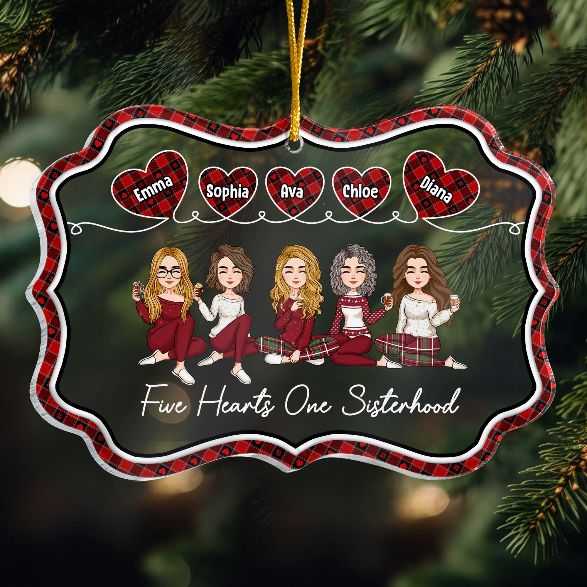 Three Hearts One Sisterhood - Personalized Acrylic Ornament