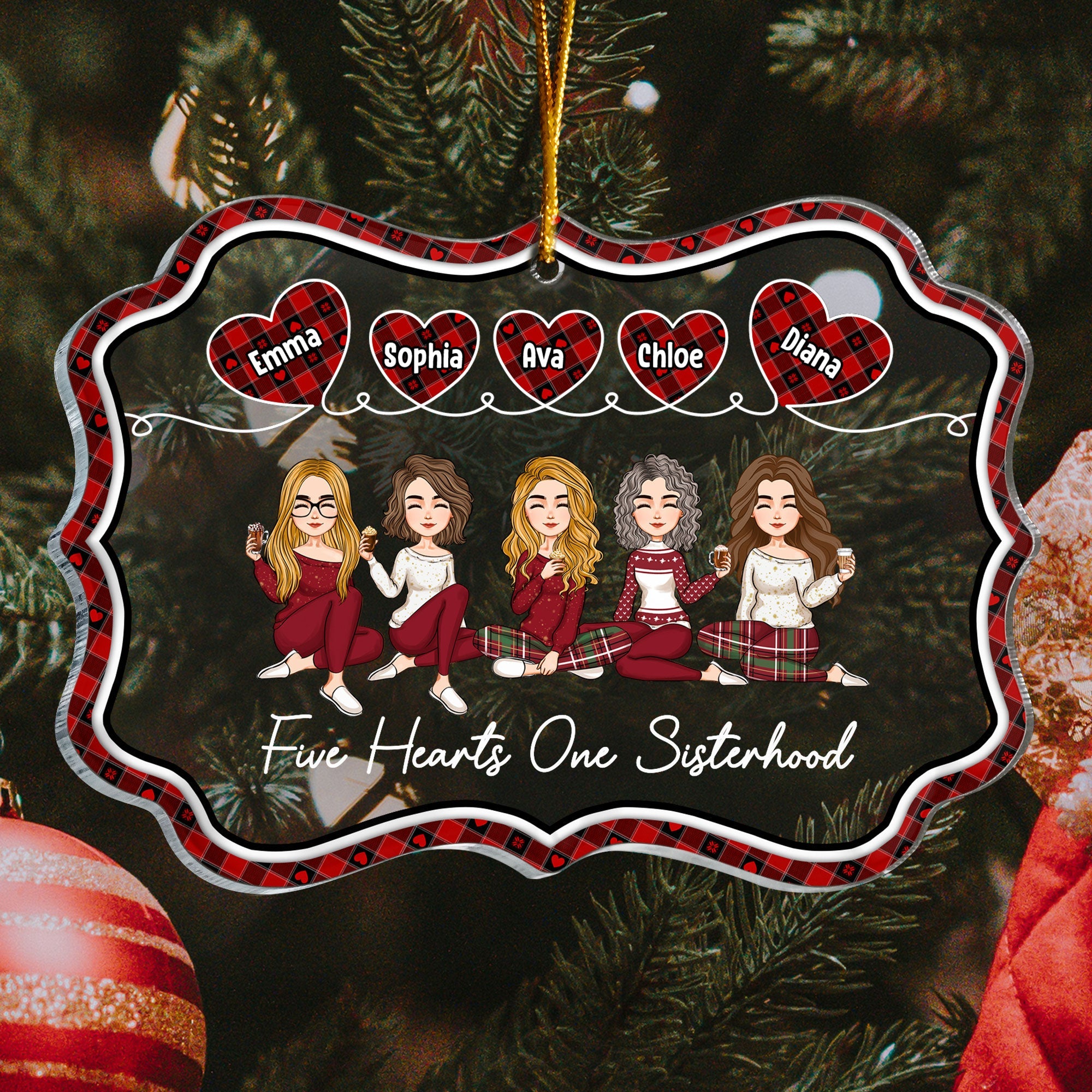 Three Hearts One Sisterhood - Personalized Acrylic Ornament